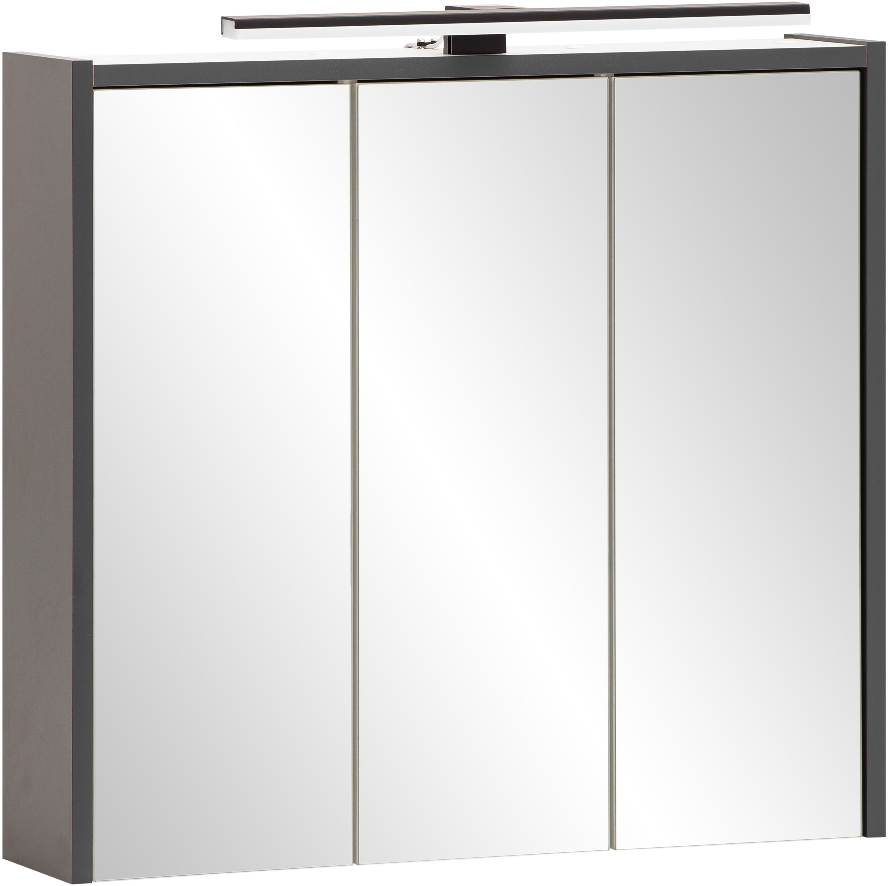 Schildmeyer Spiegelkast Palermo, breedte 65 cm Met LED-lamp en stopcontact, metalen beslag, glazen legplanken spiegels & verlichting grijs