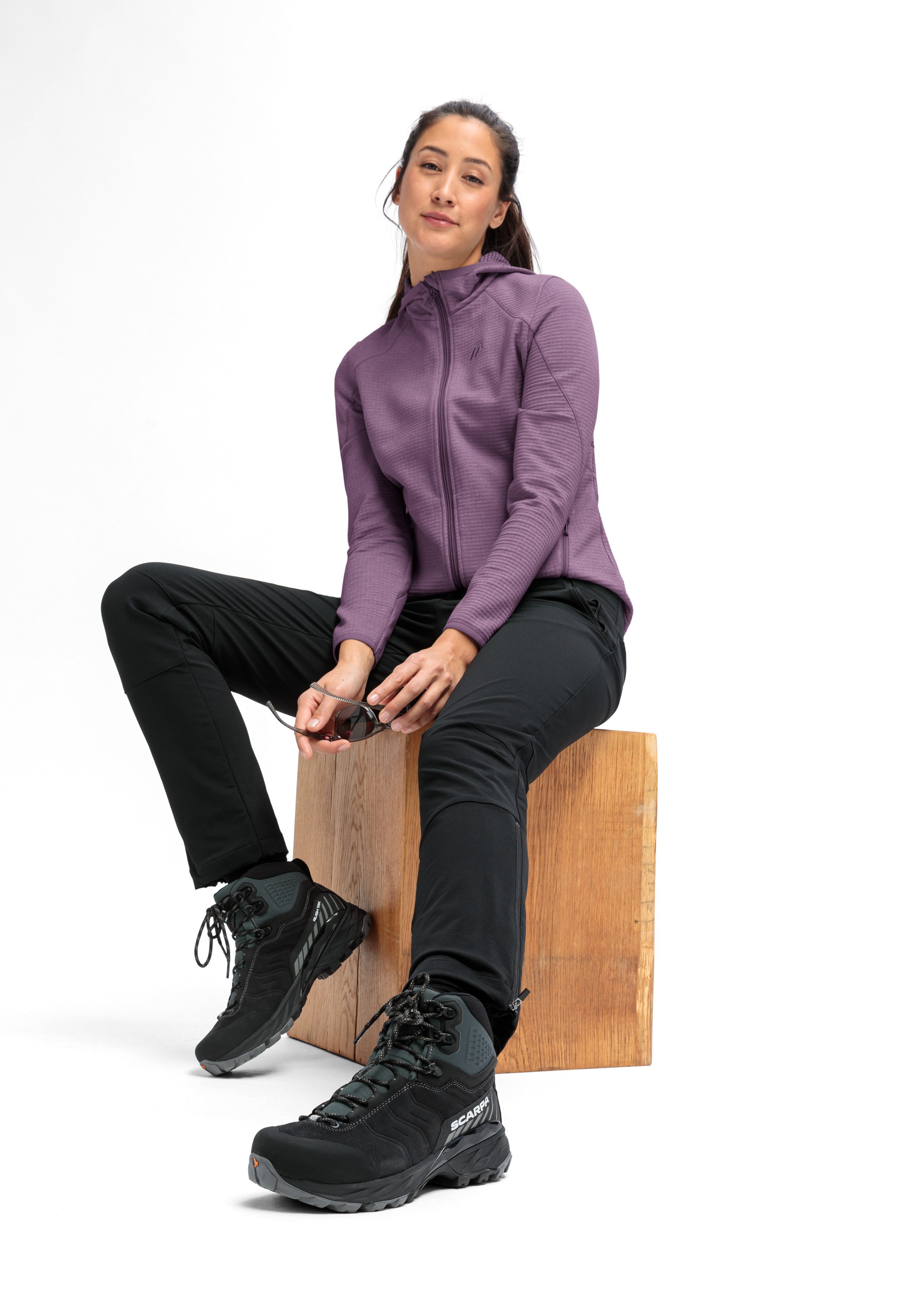 Maier Sports Fleecejack Tesila Hood W Dames midlayer, ademend snel drogend, full-zip, regular fit
