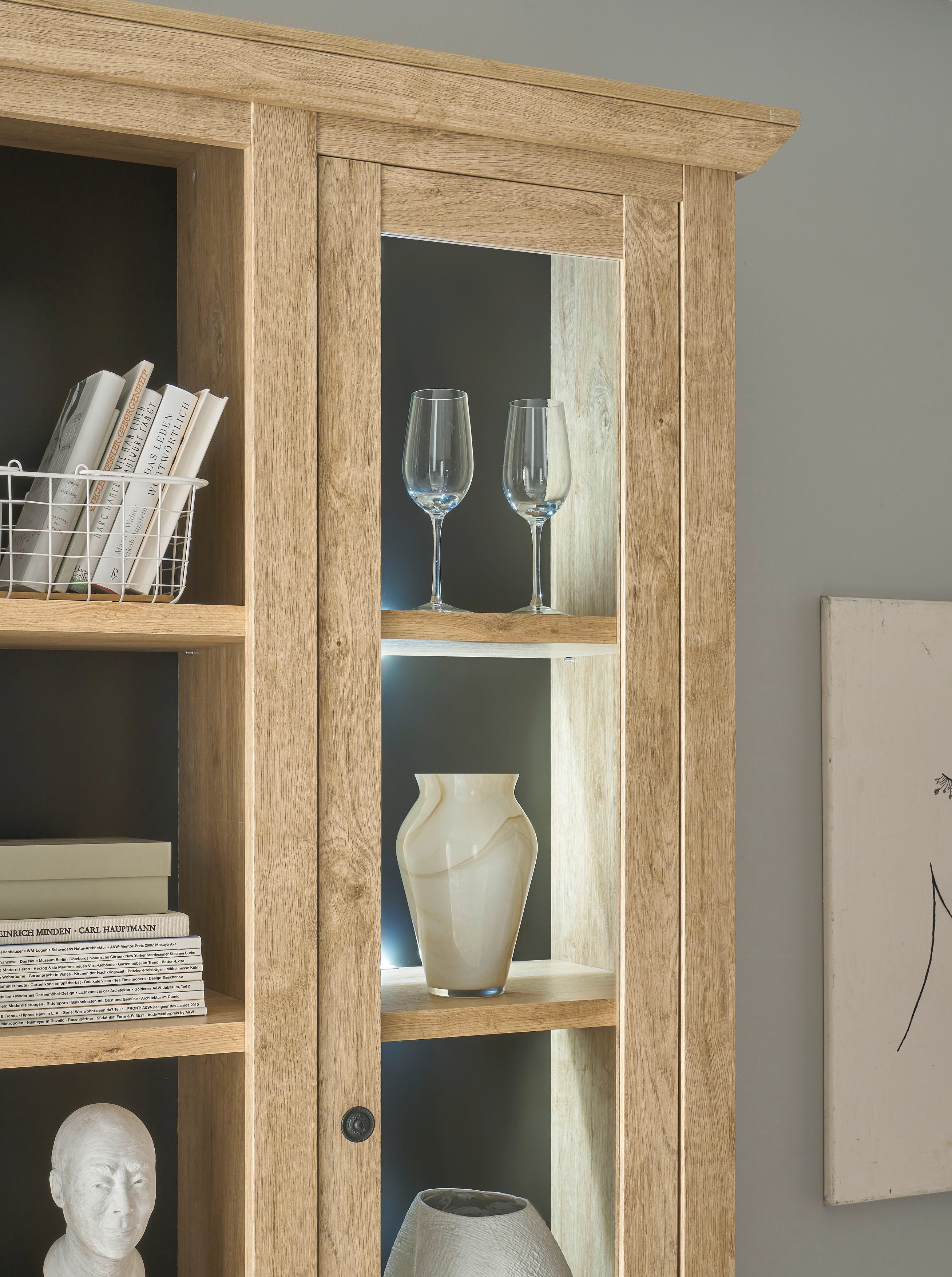 Home affaire Wandmeubel Cornwall, opbouwwand in landelijke stijl, woonkamer-set, eiken decor (set, 4-delig)