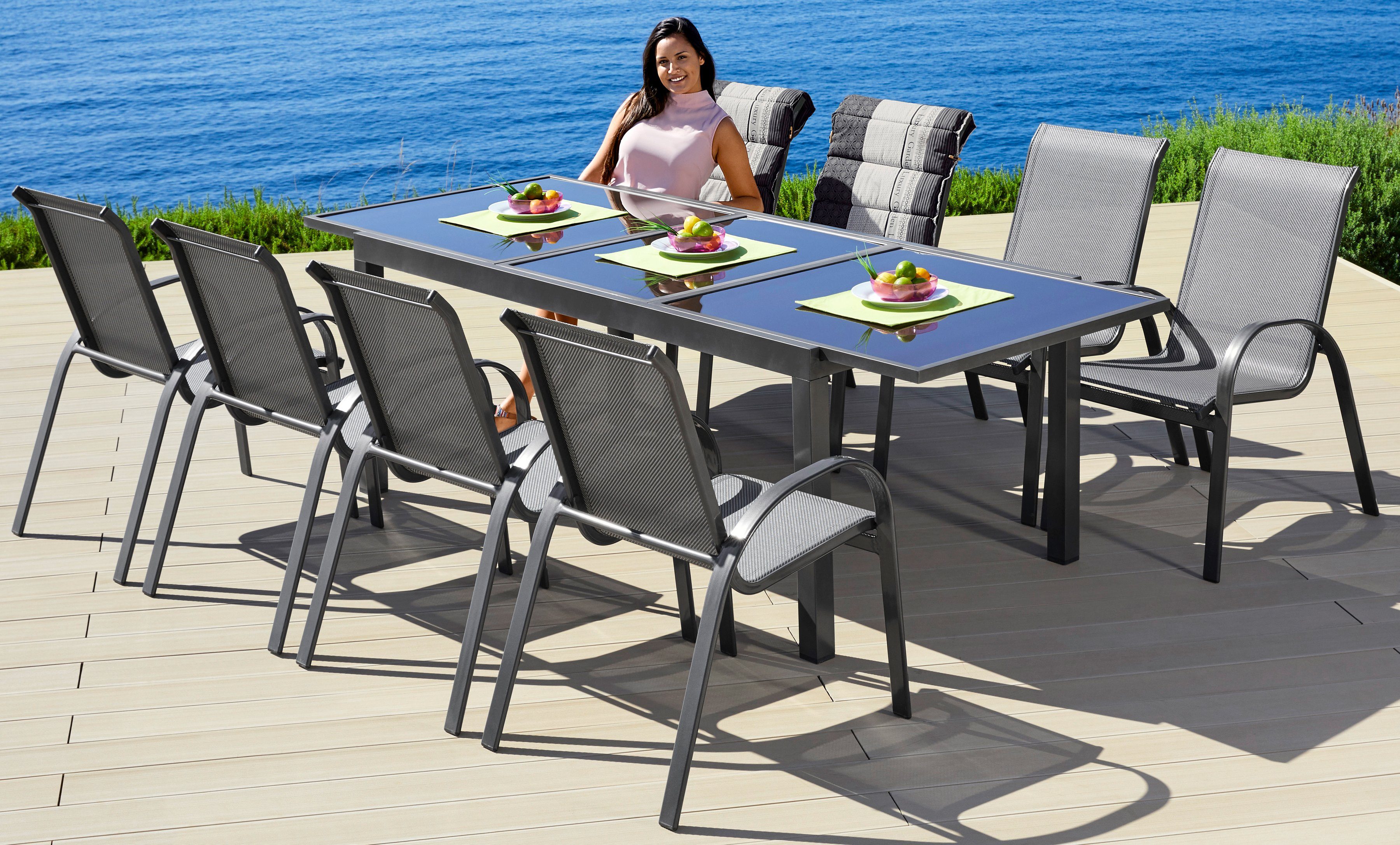 MERXX Tuin-eethoek Amalfi, TOPSELLER! gepoedercoat aluminium, 100% polyester, geschikt voor 8 personen (9-delig)