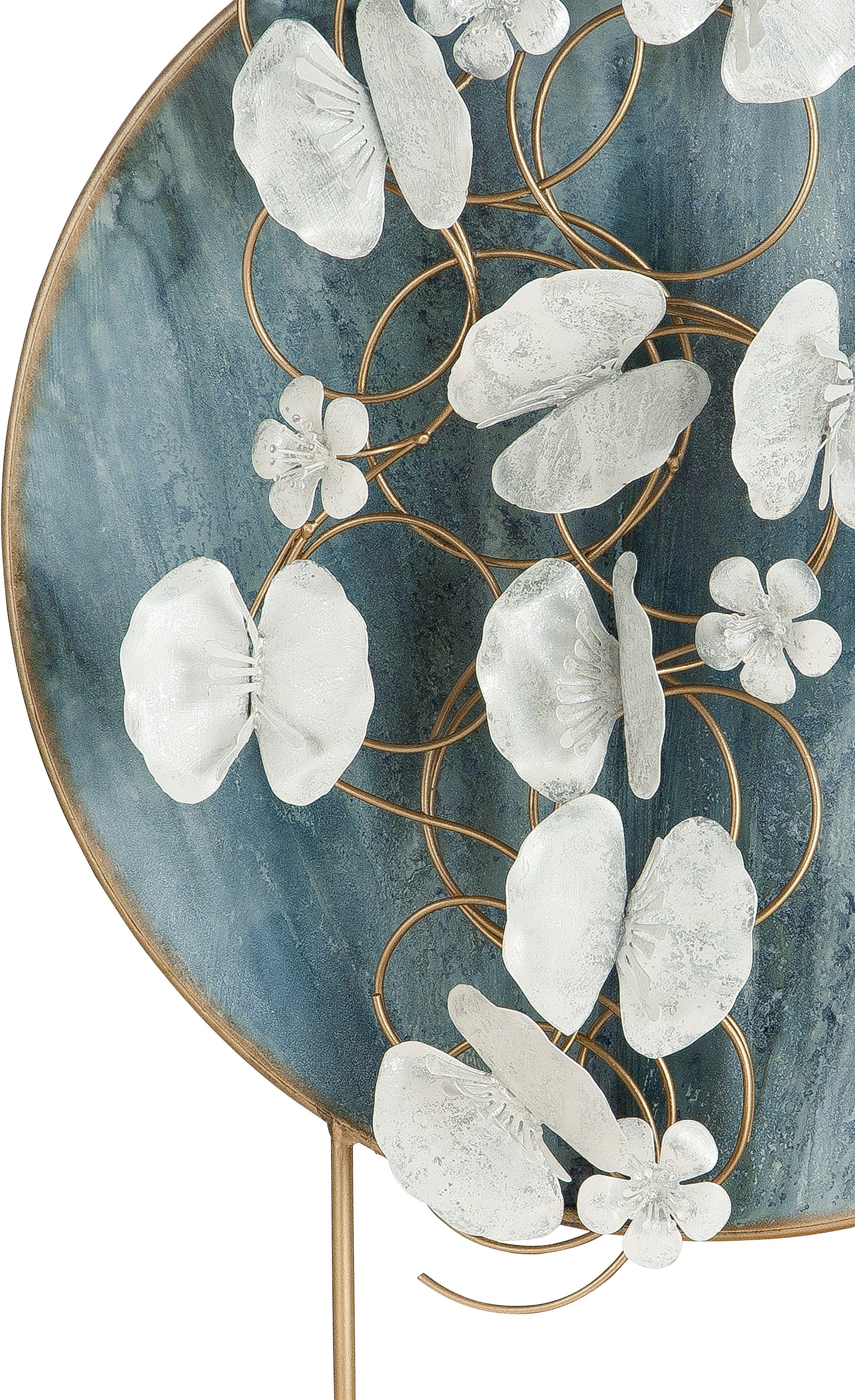 Casablanca by Gilde Decoratief figuur Decoratief object Blossoms, blauw/goudkleur Decoratief object, van metaal, hoogte 65 cm, glas met bloemen, woonkamer (1 stuk)