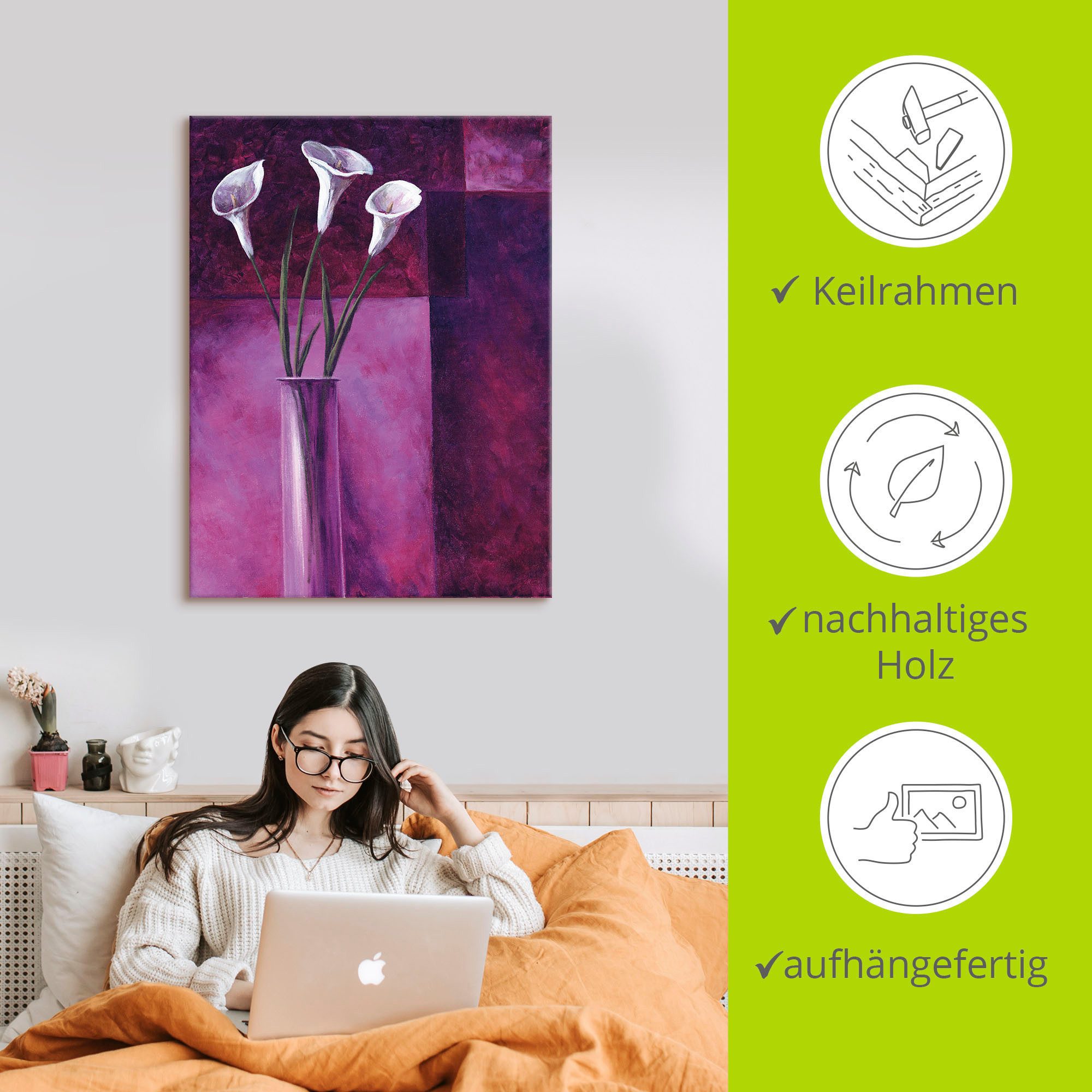 Artland Artprint Callas paars als artprint van aluminium, artprint voor buiten, artprint op linnen in verschillende maten