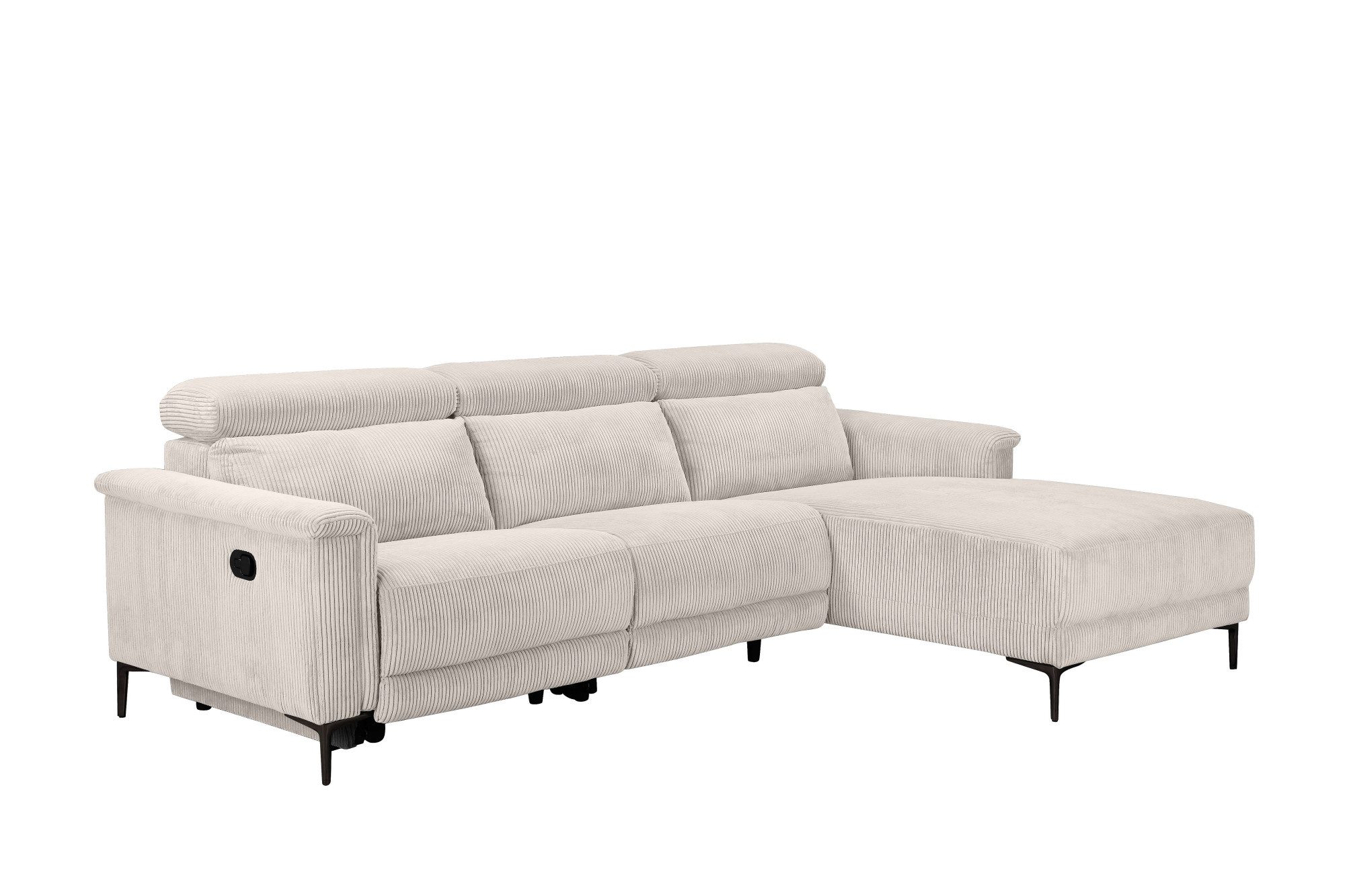Places of Style Hoekbank Lund in cord, L-vorm, 261 cm, handmatige en elektrische relaxfunctie