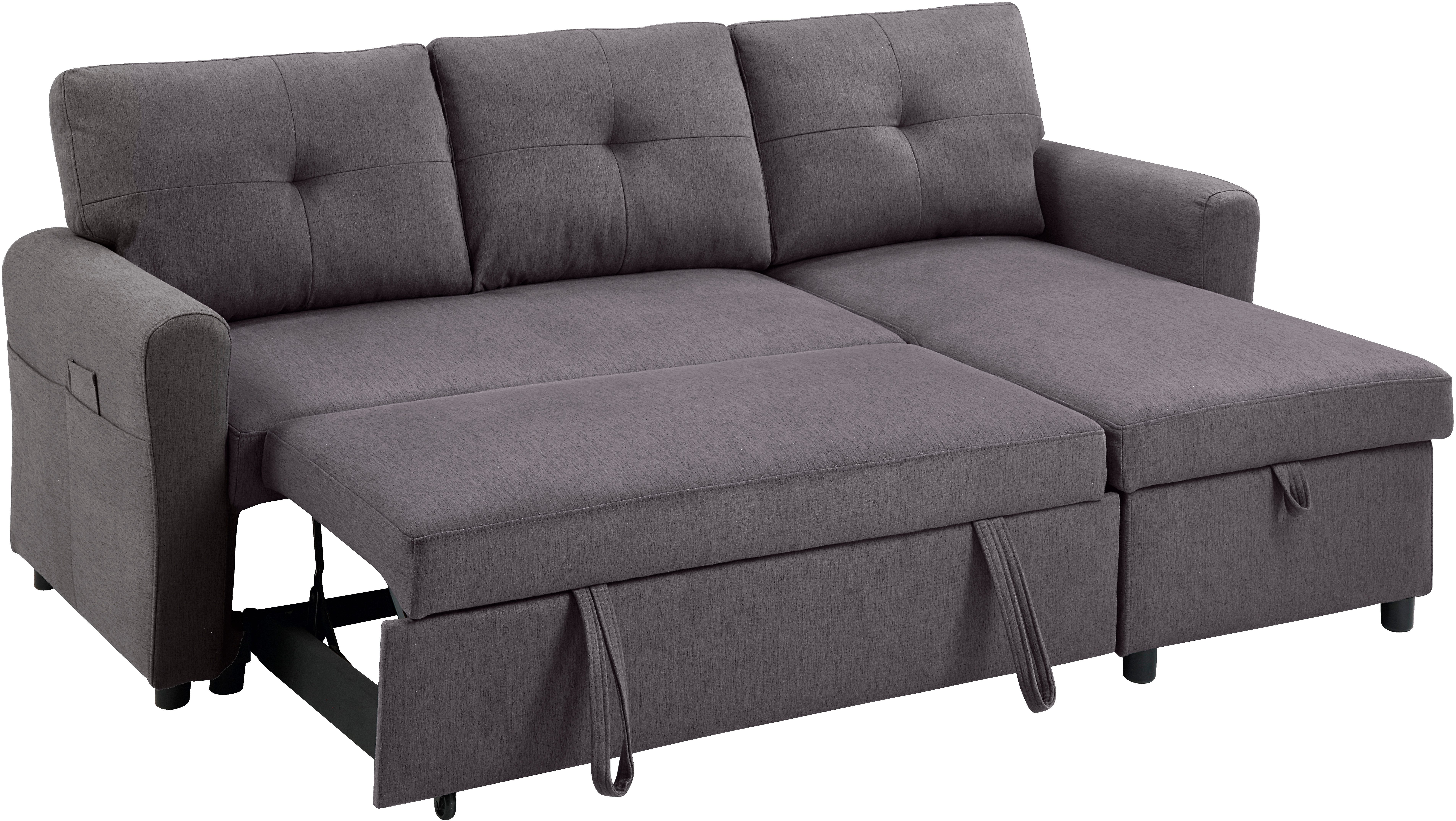 ATLANTIC home collection Hoekbank Gustavo L-vorm met slaapfunctie, opbergruimte & zijzakken