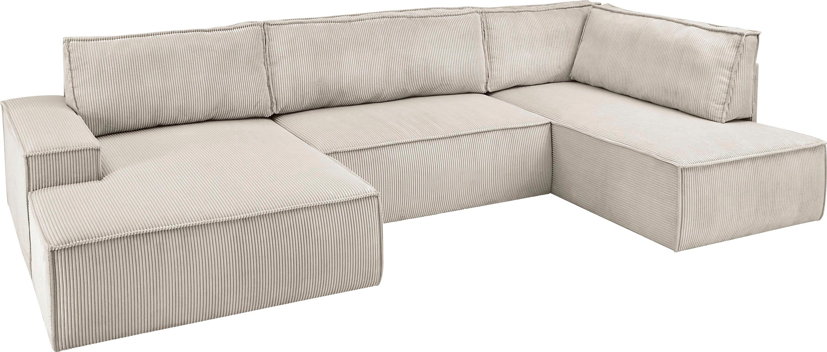 Home affaire Zithoek SHERWOOD 329 cm, U-vorm, slaapbank, Slaapfunctie met bedkist (194x139 cm), cord, vintage, fluweel