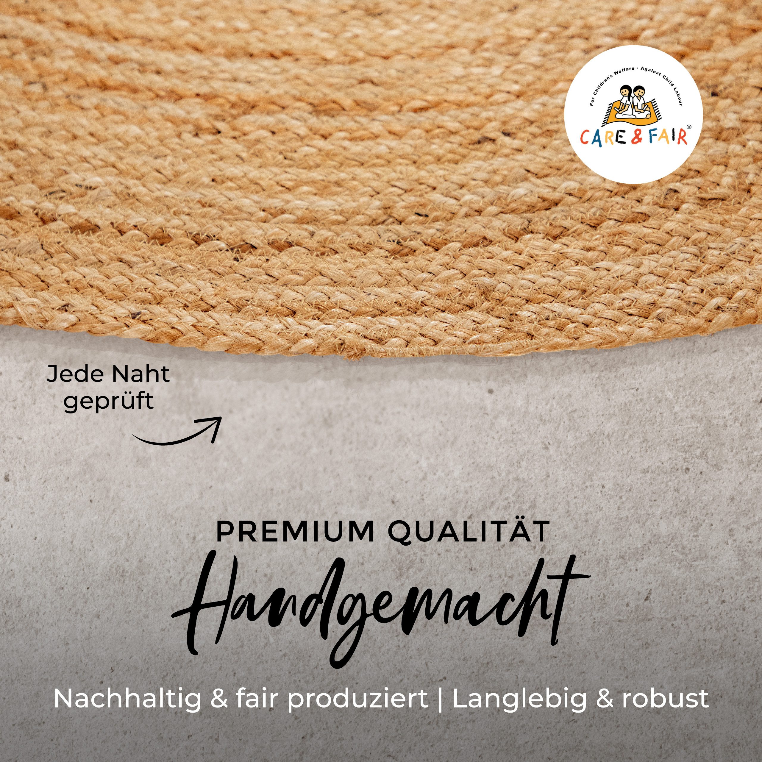carpetfine Vloerkleed Nele jute-vloerkleed natuurmateriaal gevlochten tweezijdig te gebruiken kleed van 100% jute, in rond en ovaal, vele maten
