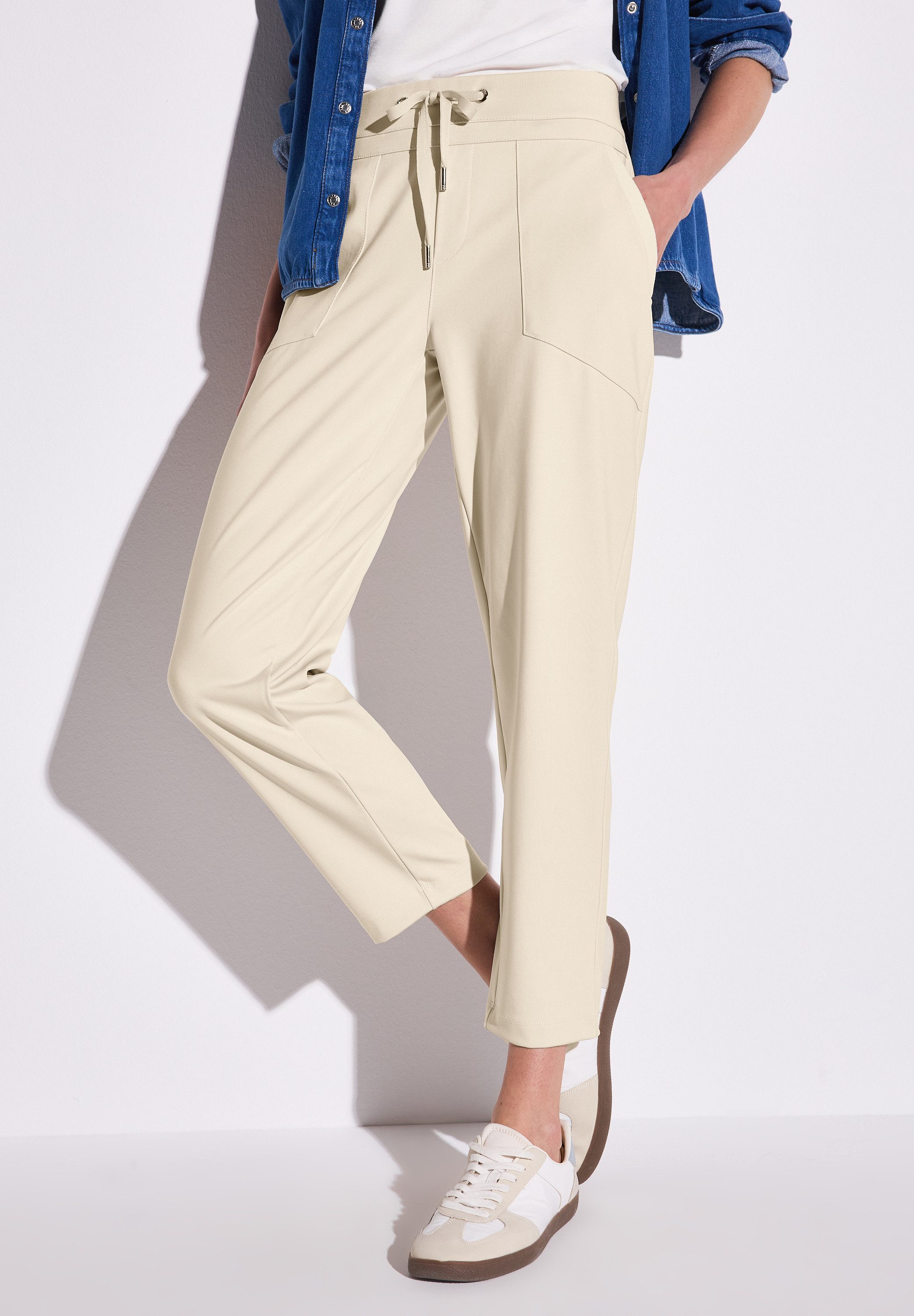 STREET ONE Stoffen broek Style Bonny met rijgkoord in de band dames harembroeken maat 44 beige