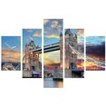 conni oberkircher´s wanddecoratie tower bridge met decoratieve klok, londen groot-brittanni, theems, rivier (set) multicolor