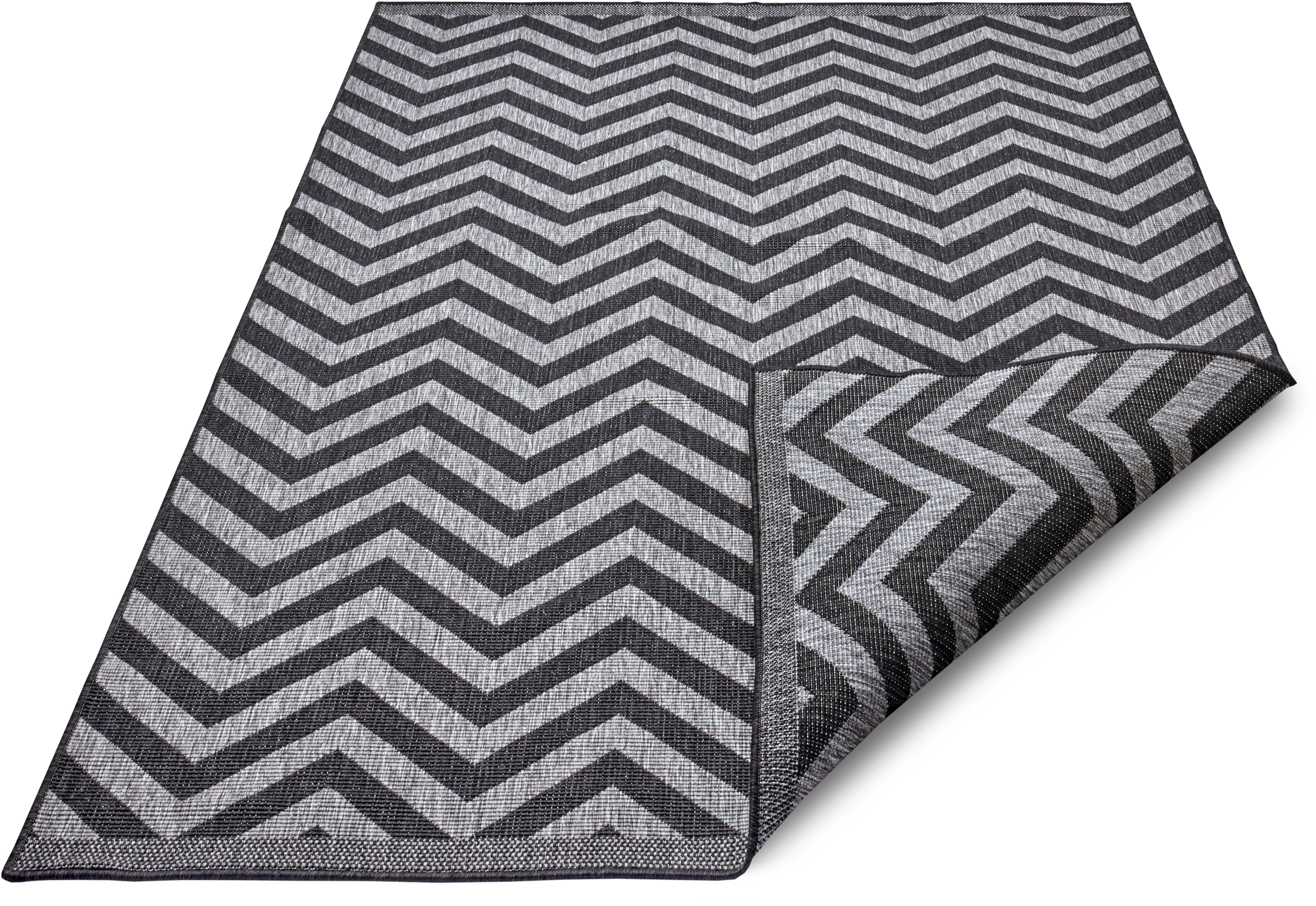 Binnen & buiten vloerkleed zigzag Palma - zilver/zwart 200x290 cm