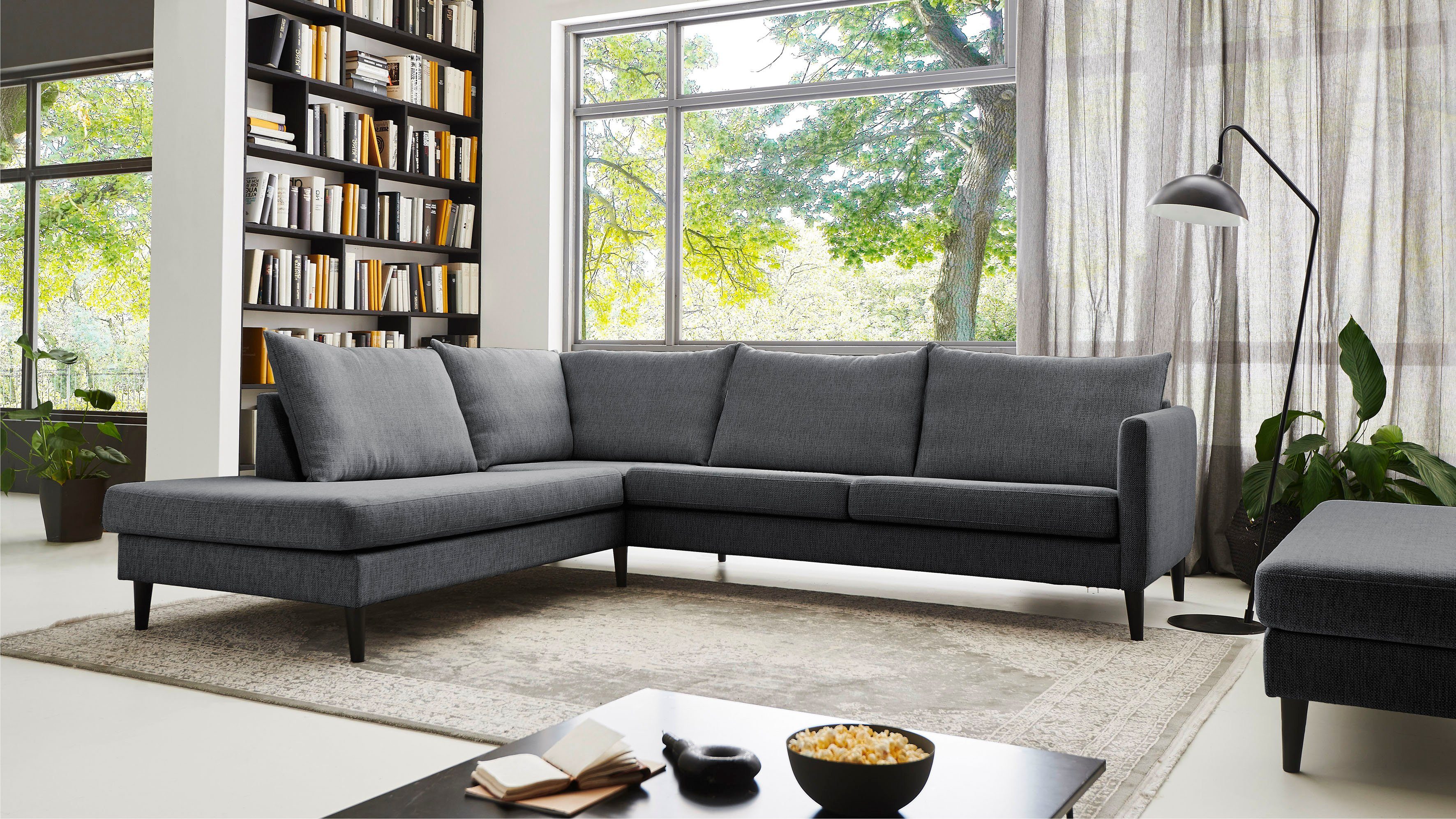 ATLANTIC home collection Hoekbank Rekvik L-vorm met golfvering, met massief houten poten