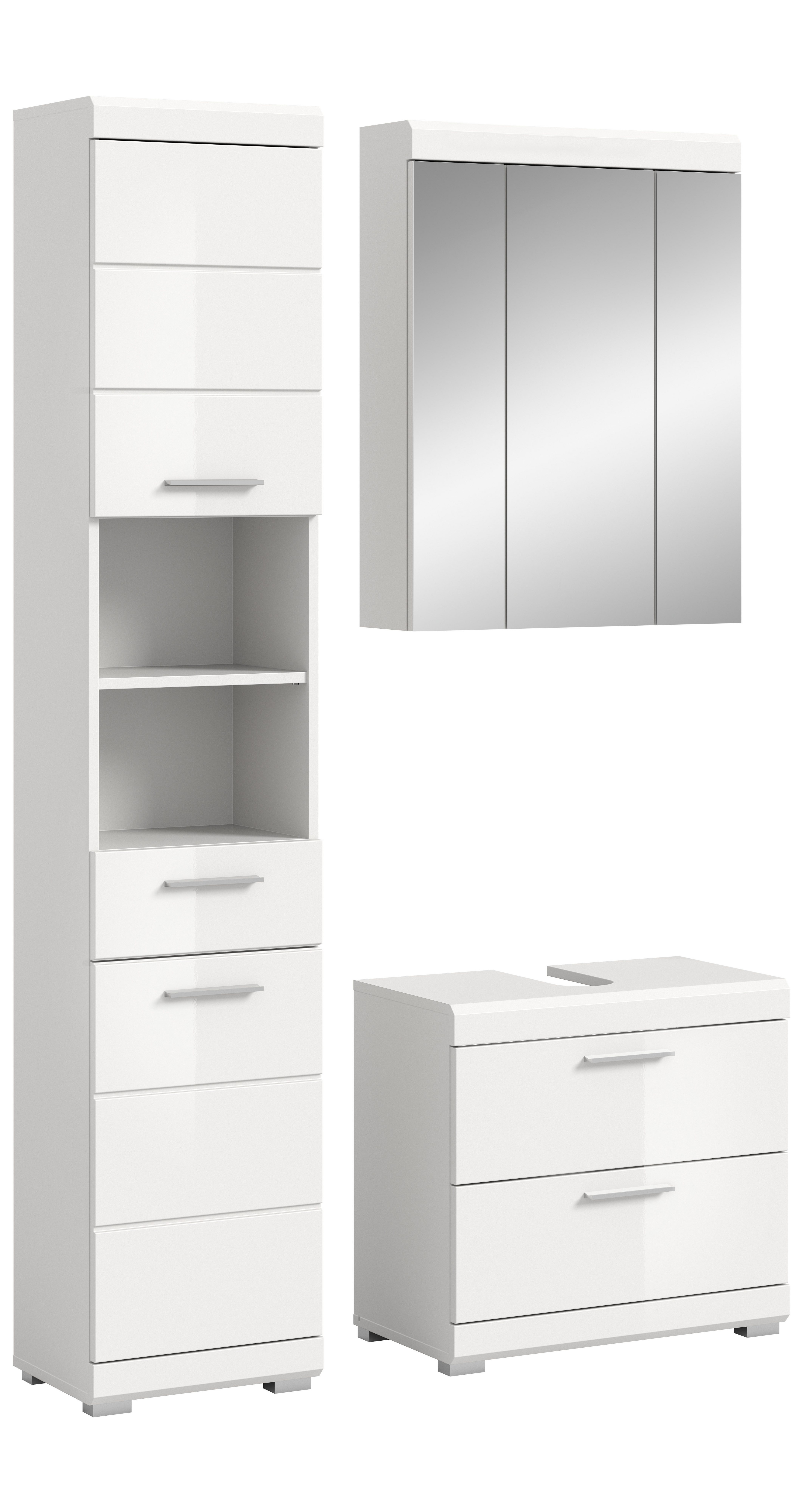 INOSIGN Badkamerserie Siena, 3-delig, bestaande uit: Hoge kast, wastafelonderkast, spiegelkast (set, 3-delig)