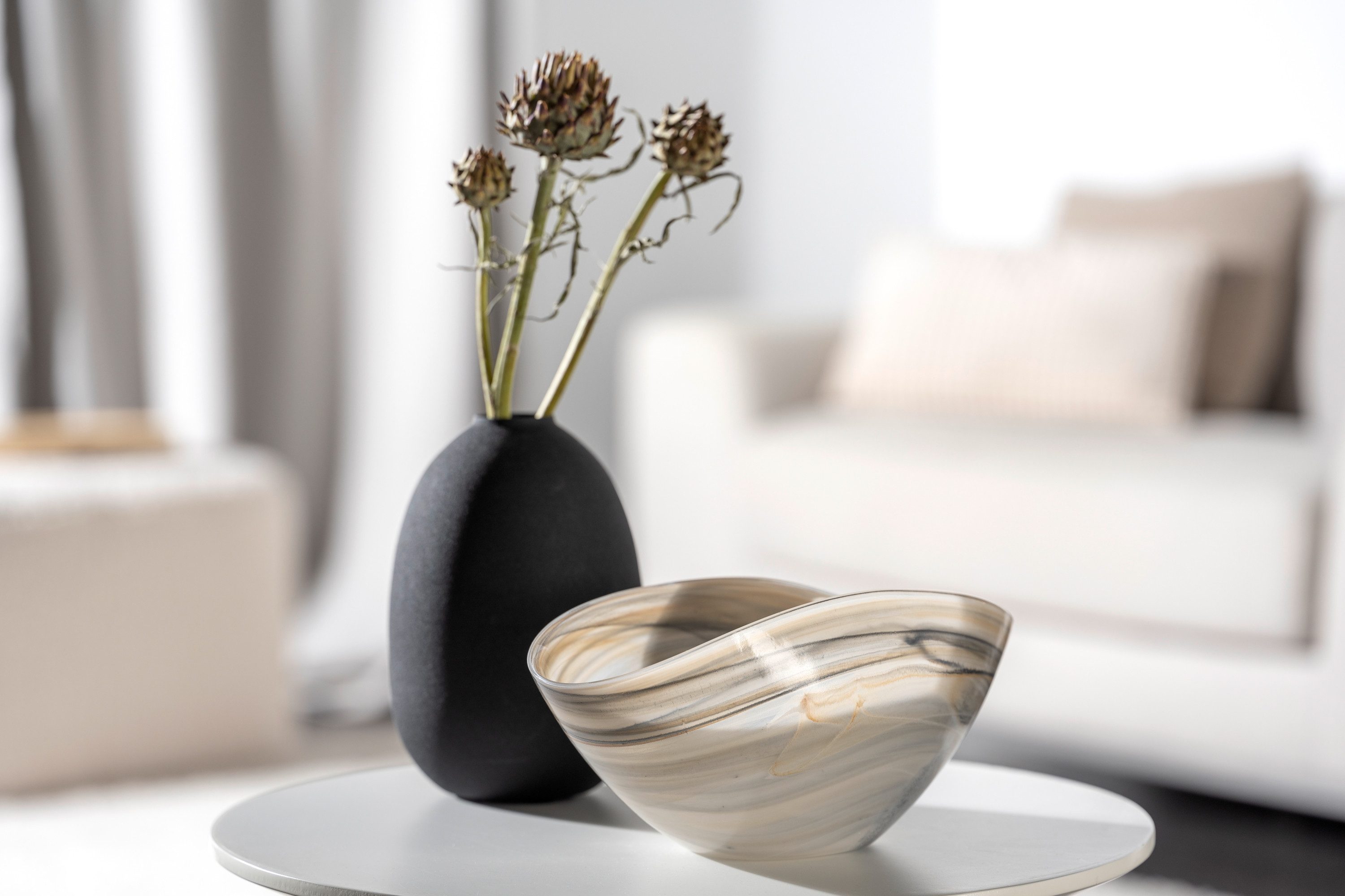 LEONARDO Decoratieve Schaal 27x15 beige/zwart ALABASTRO 2-delige set (set, 2 stuks)