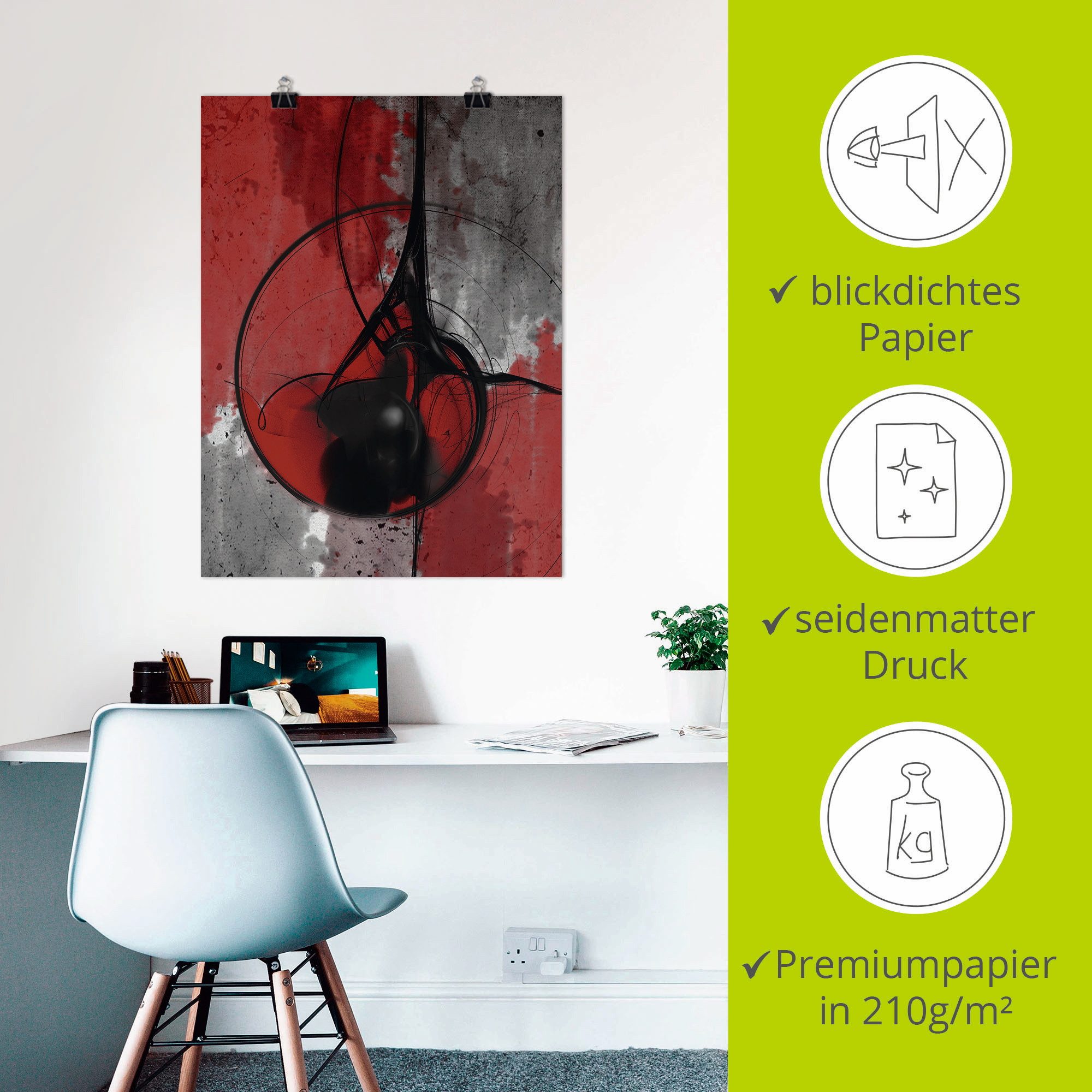 Artland Artprint Abstract in rood en zwart als artprint van aluminium, artprint voor buiten, artprint op linnen, poster in verschillende maten. maten