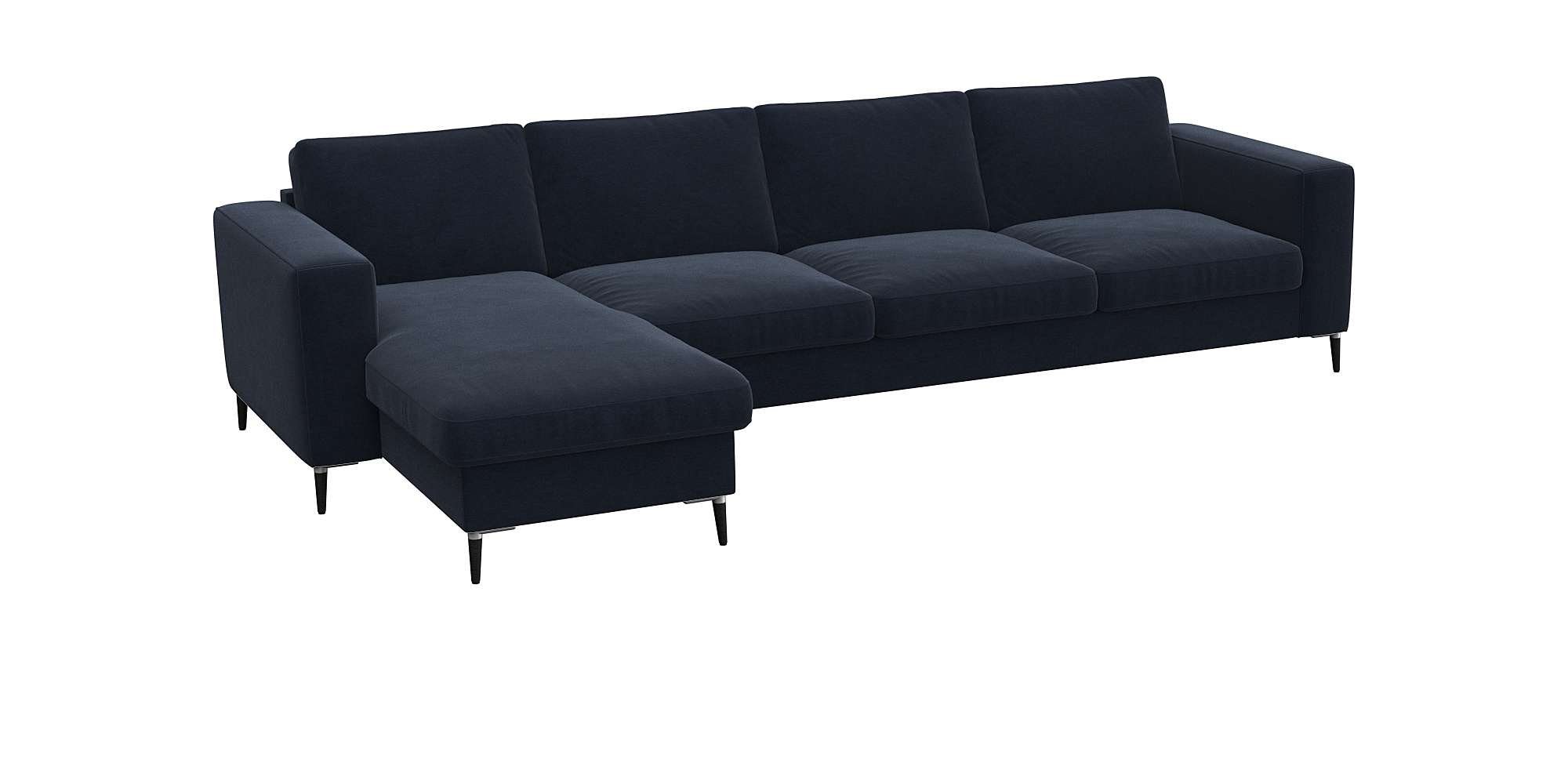 FLEXLUX Hoekbank Fiore, L-vorm brede armleuningen, koudschuim, poten aluminium + zwart