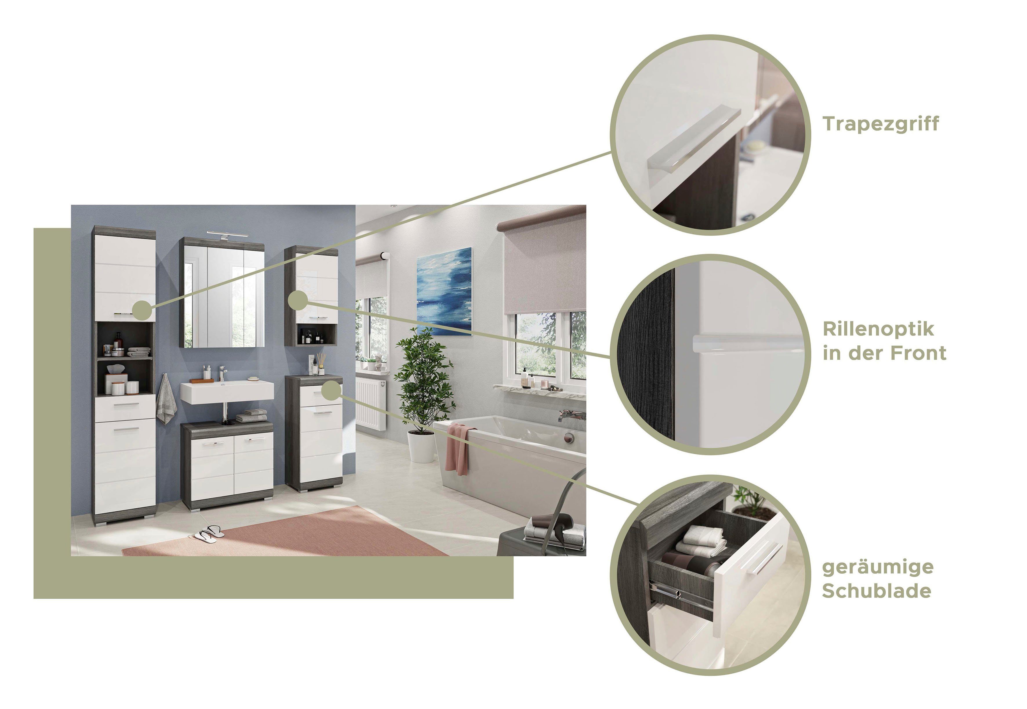 INOSIGN Hoge kast Siena, breedte 37 cm, 2 deuren, 1 lade, 2 open vakken, MDF-front in verschillende kleuren verkrijgbaar, badkamermeubels, badkamerkast, kast, badkamer (1 stuk)