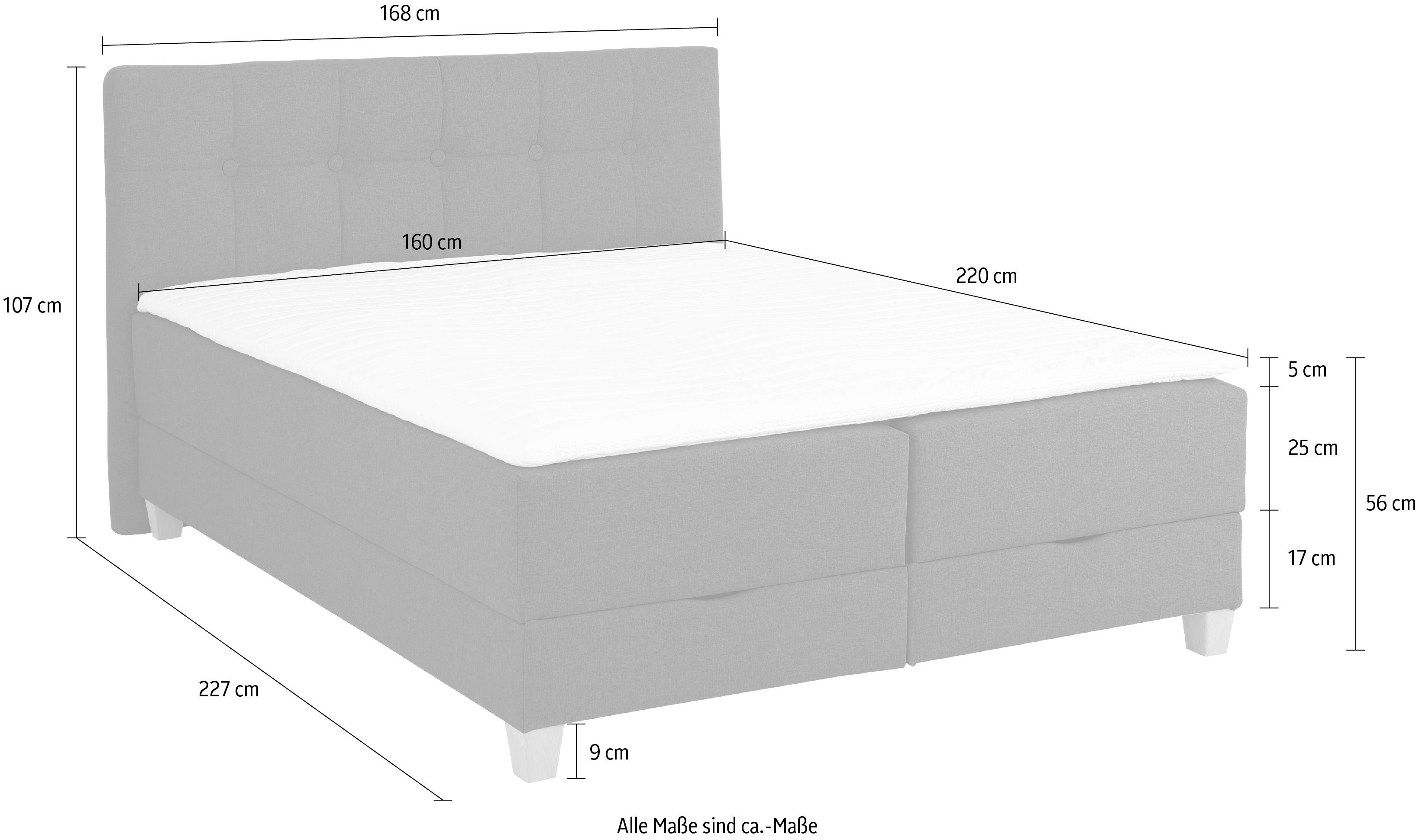 Home affaire Boxspring Lonrai in h2, h3 & h4 en xxl - verlengde 220 cm kiesbaar, incl. topper
