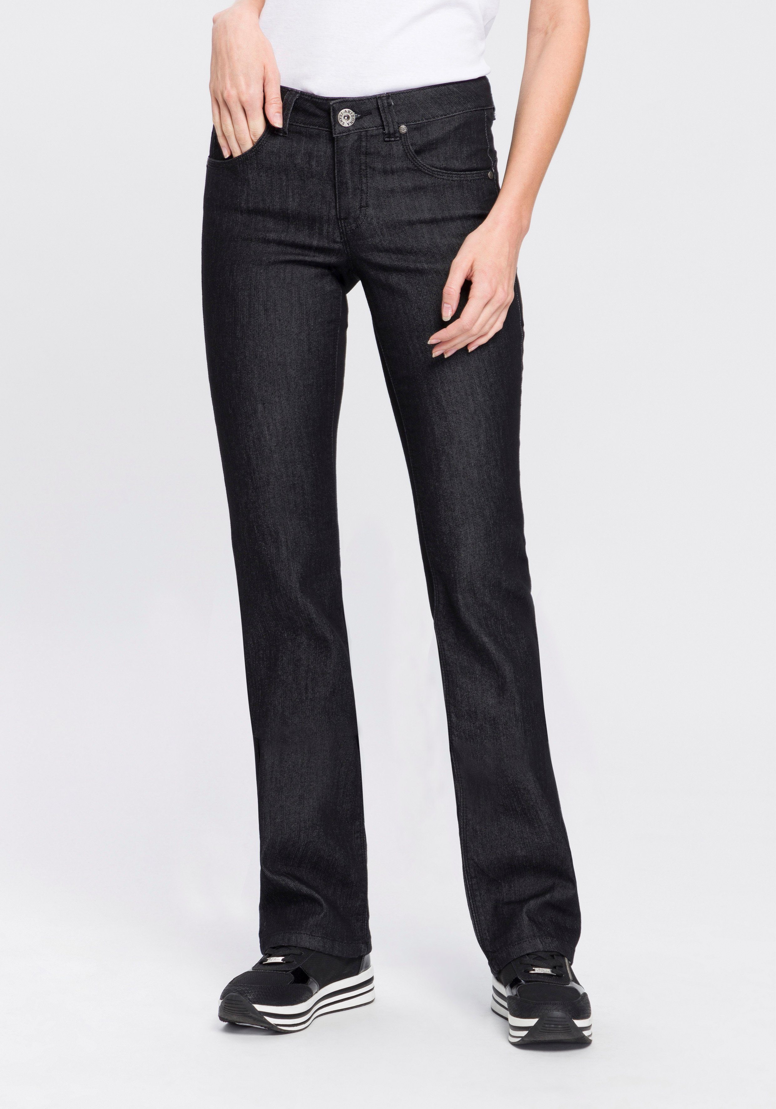 Arizona Bootcut jeans Shaping bootcut, contraststiksels, used-look-wassing, lage taille