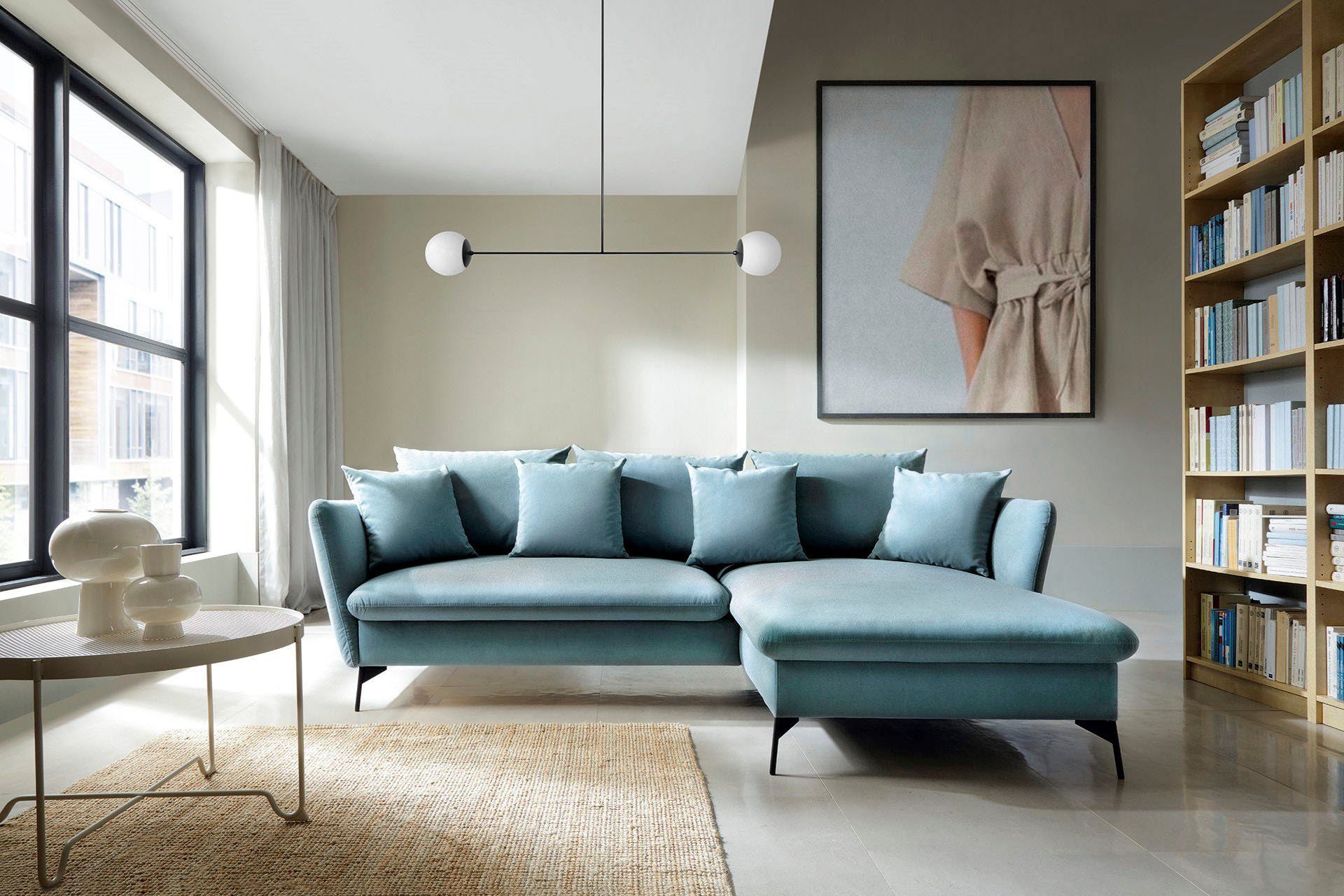 andas Hoekbank LIVORNO,258 cm, L-model, Slaapfunctie en bedlade (139/224 cm), fluweel, structuur, geweven stof