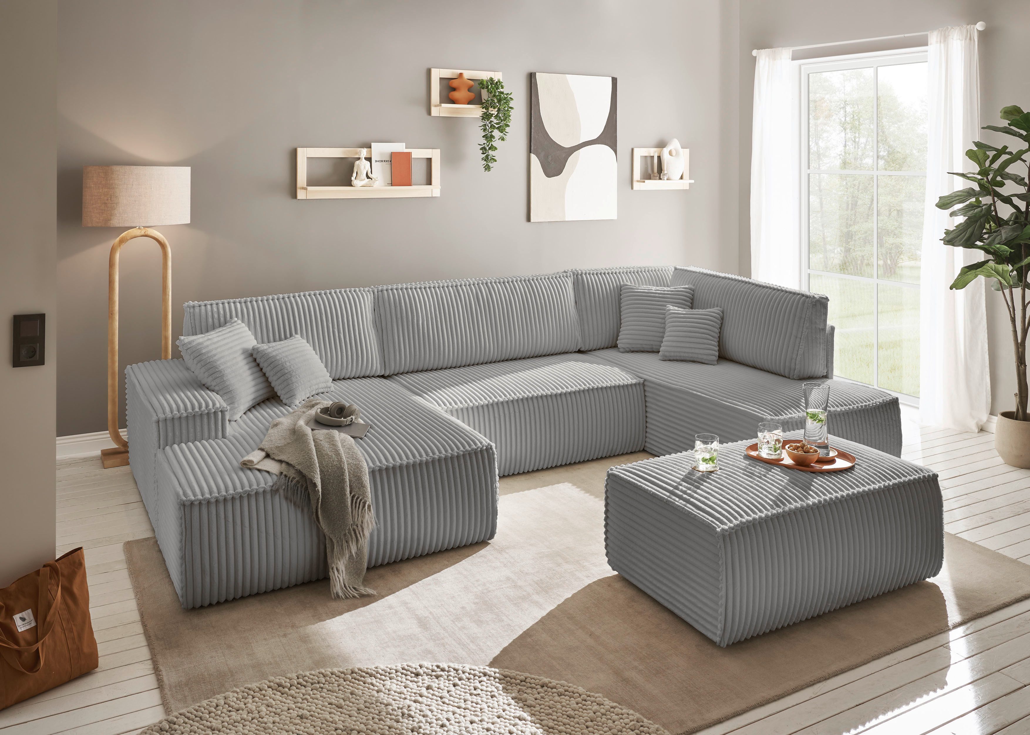 andas Zithoek FINNLEY U-model XXL 329 cm, bedbank, slaapfunctie m. bedkist