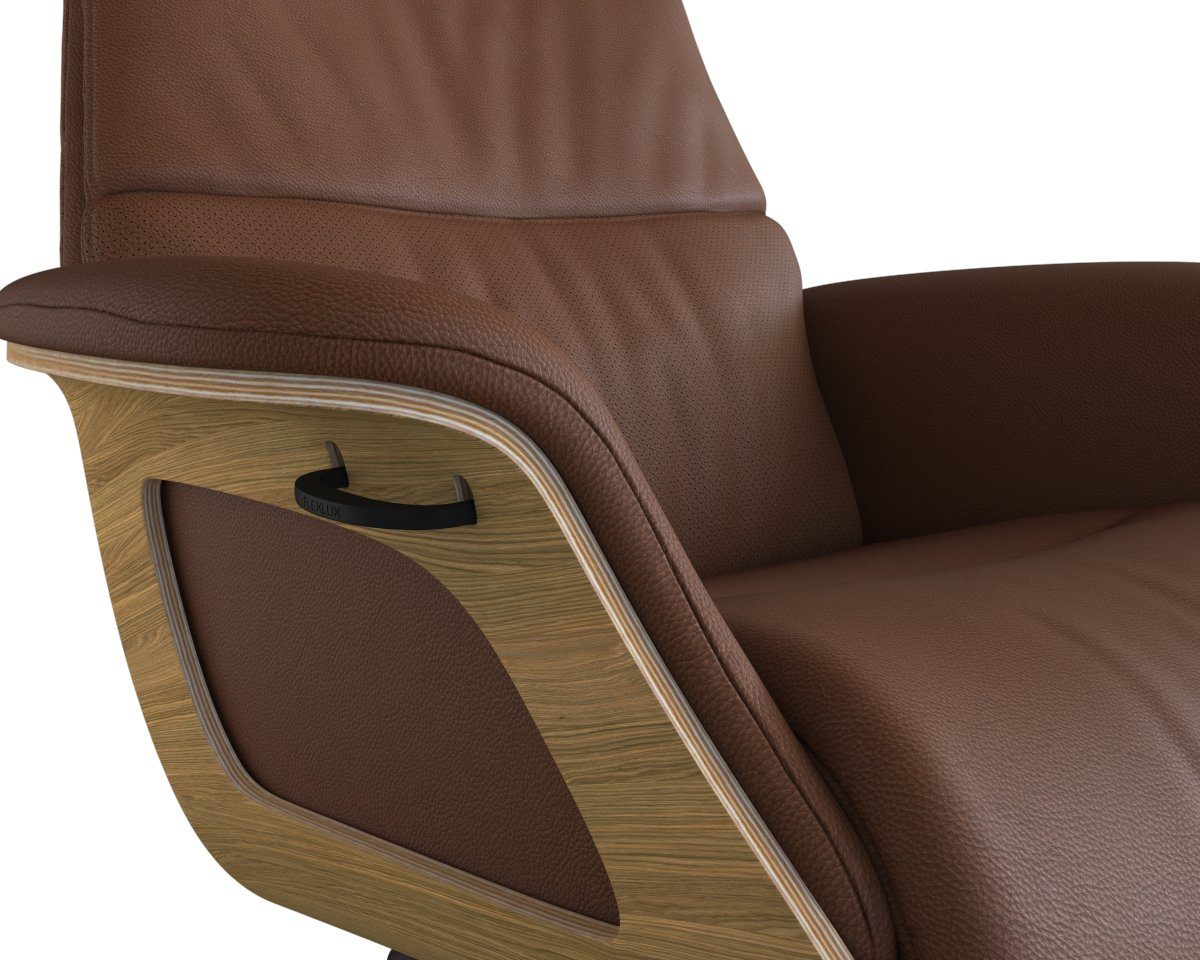 FLEXLUX Relaxfauteuil Clement relaxstoel, gestoffeerde stoel, ligstoel, TV-stoel, Rug- & hoofdsteunverstelling, draaibaar, armleuning eik, zwart voet