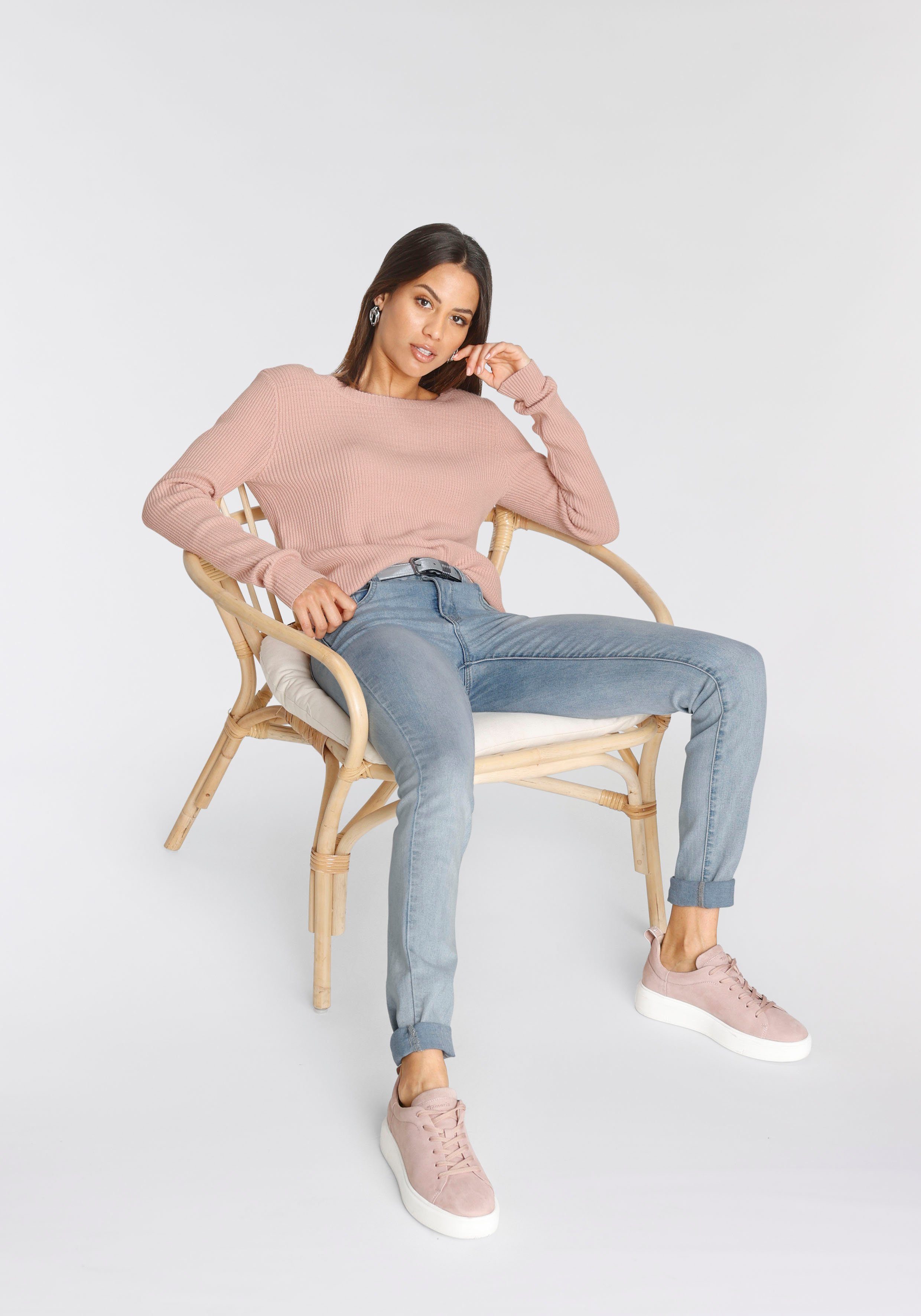 Tamaris Skinny fit jeans smalle broekpasvorm, normale taille, 5-pocket-vorm, used-wassing