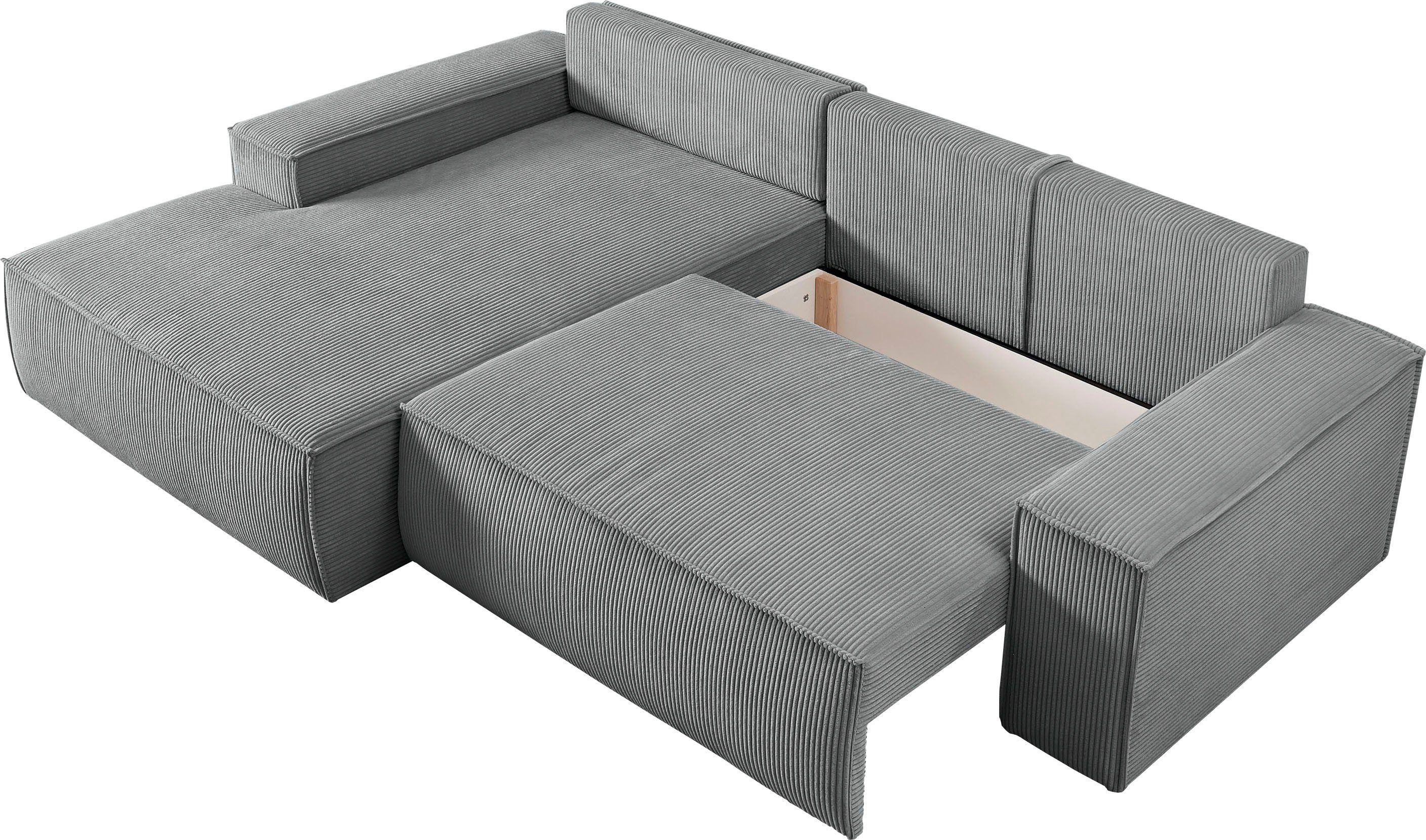 Home affaire Hoekbank SHERWOOD bedbank 267 cm, L-model, Slaapfunctie met bedlade (210x136 cm), cord, vintage, fluweel