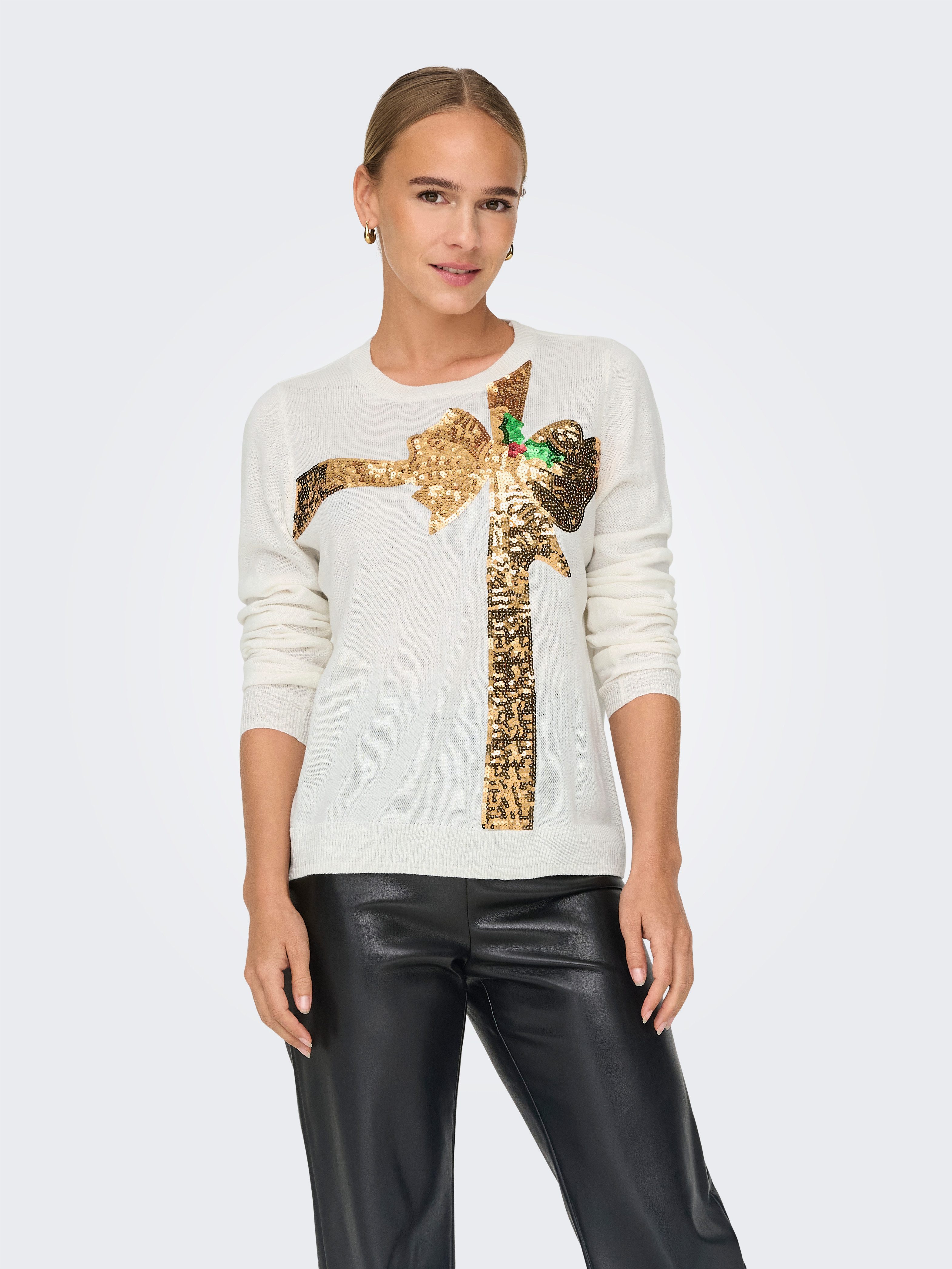 Only Kersttrui ONLXMAS LS O-NECK MIX DETAIL BOX KNT