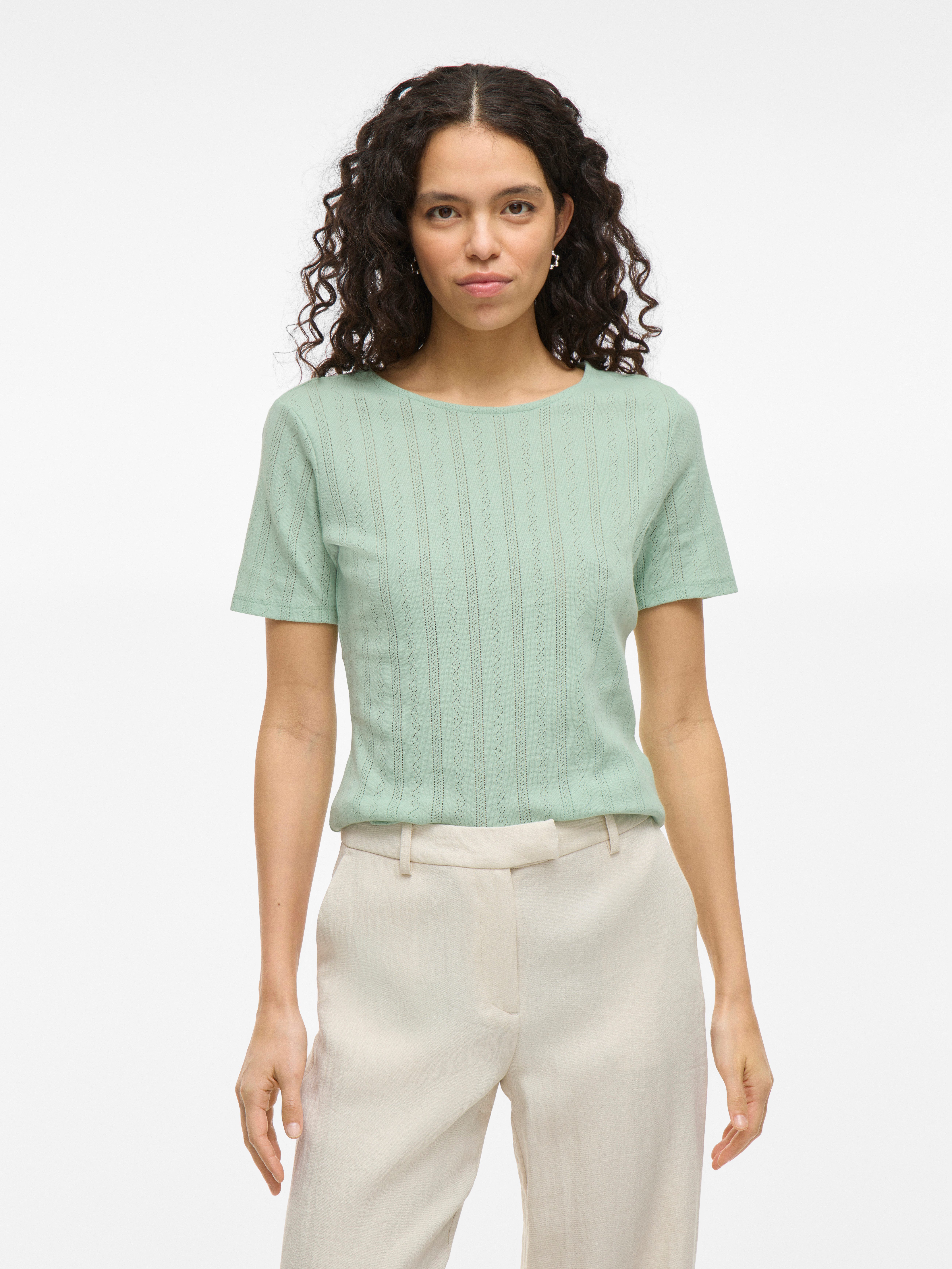 Vila Shirt met korte mouwen VIKASSIE S/S POINTELLE TOP - NOOS