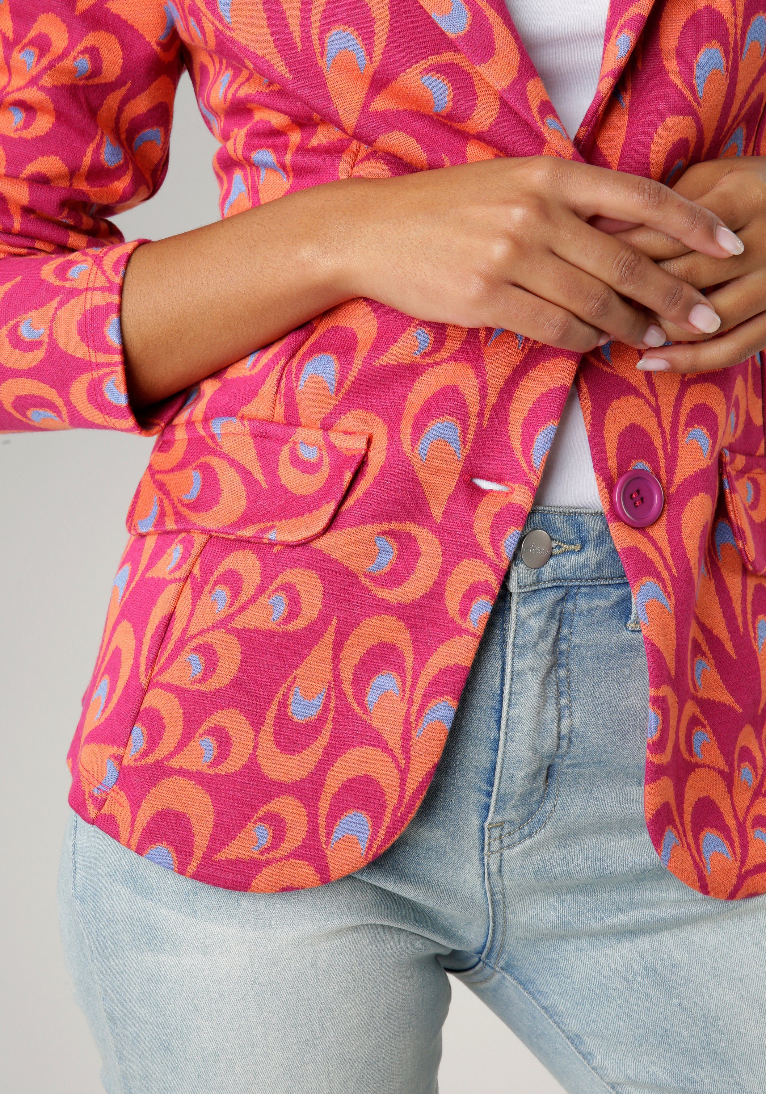 Aniston SELECTED Korte blazer met fantasierijk jacquardmotief