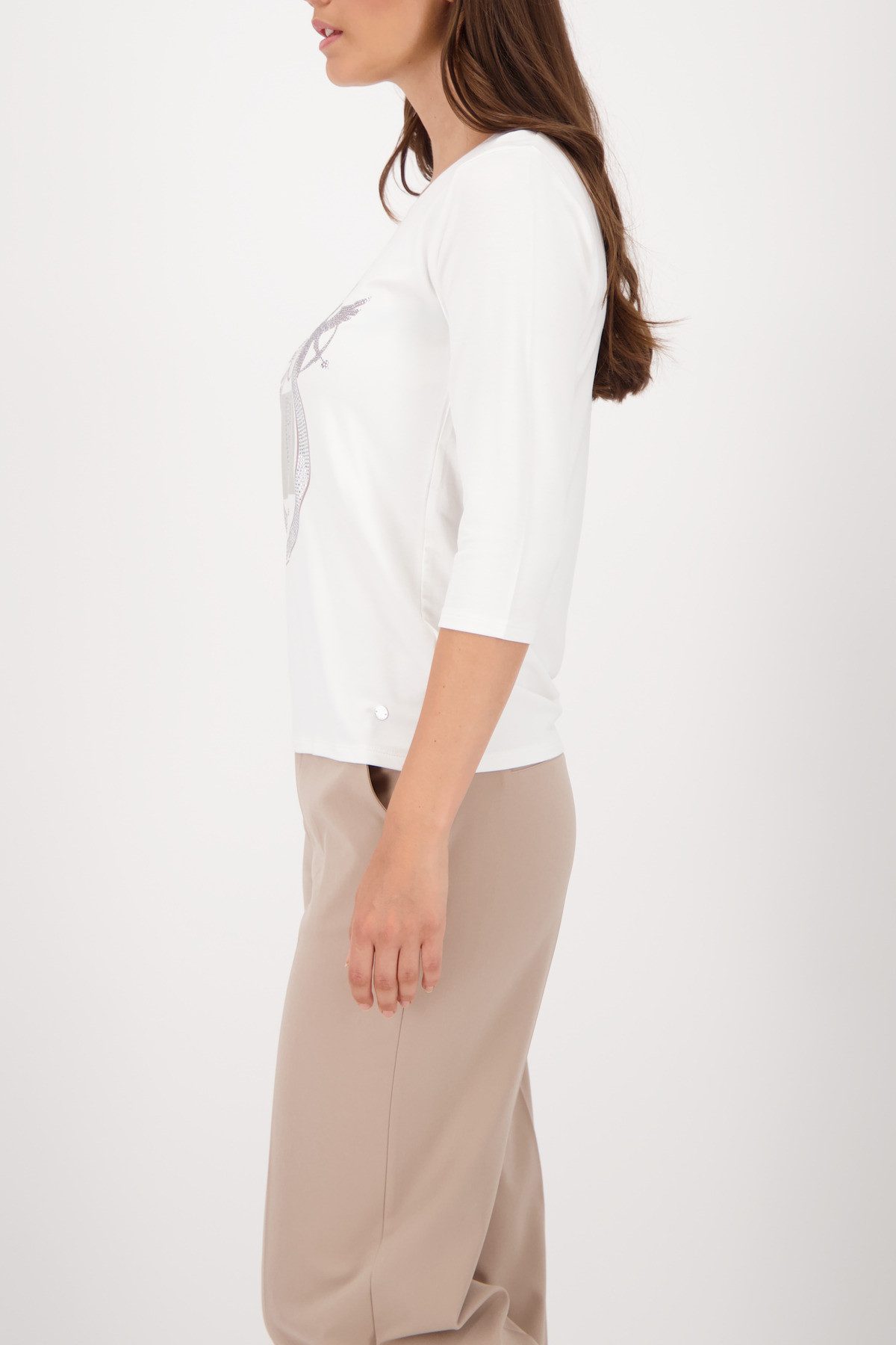 Monari Shirt met 3/4 mouwen Shirt sieraden embleem Regular fit met ronde hals