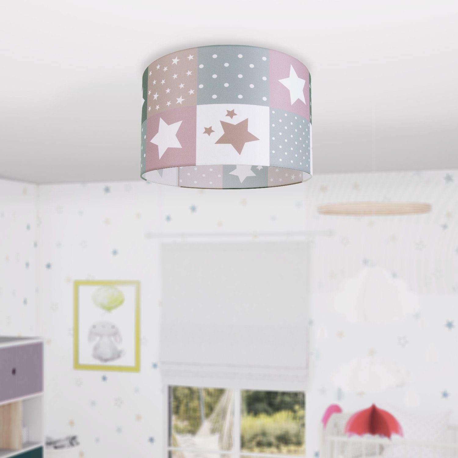 Paco Home Plafondlamp Cosmo 345 Kinderlamp plafondlamp LED kinderkamer lamp sterren-motief E27