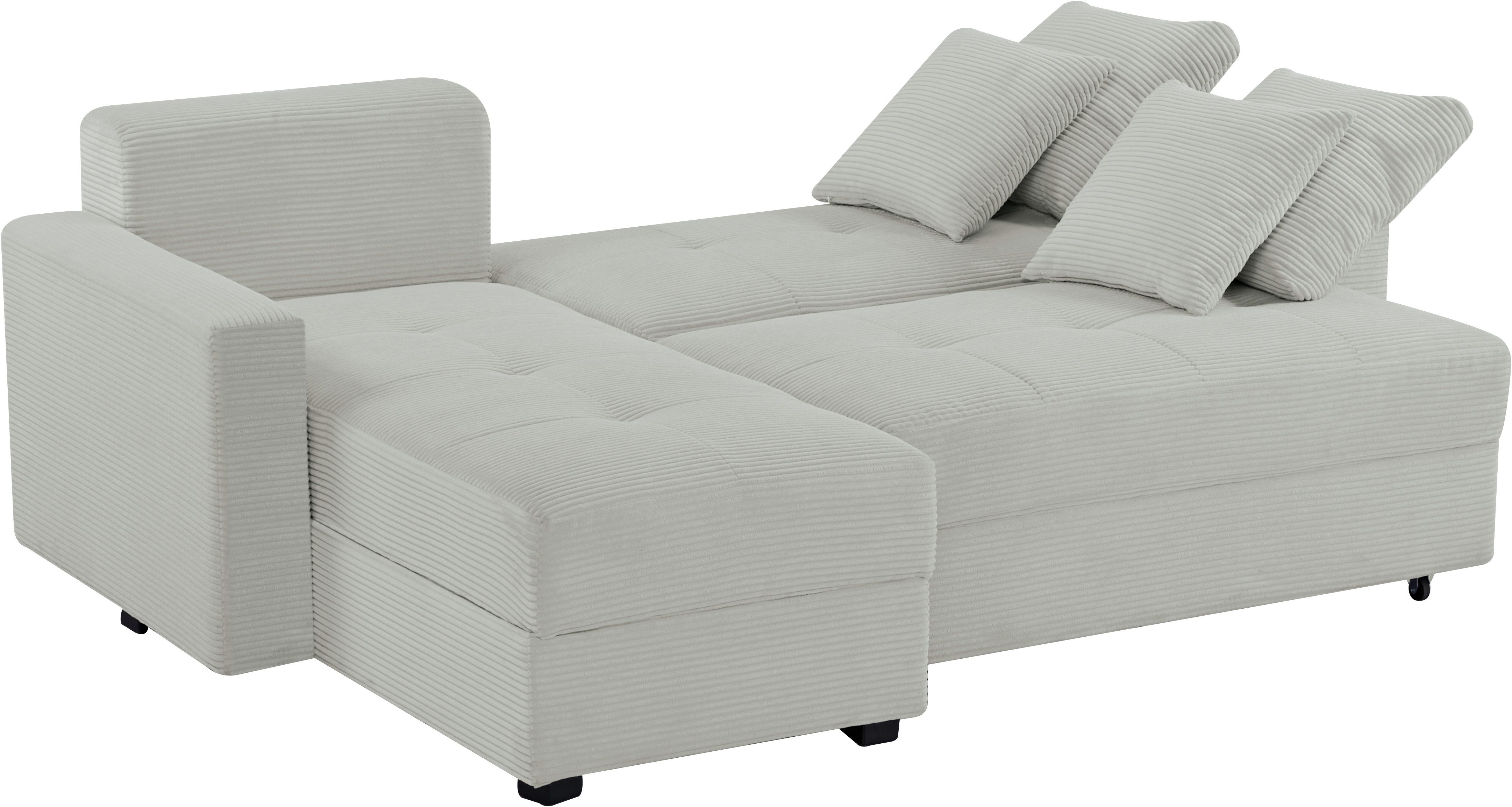 INOSIGN Hoekbank KILLAM, 217 cm, L-vorm, met slaapfunctie en bedlade Recamière rechts / links monteerbaar, in cord en geweven stof