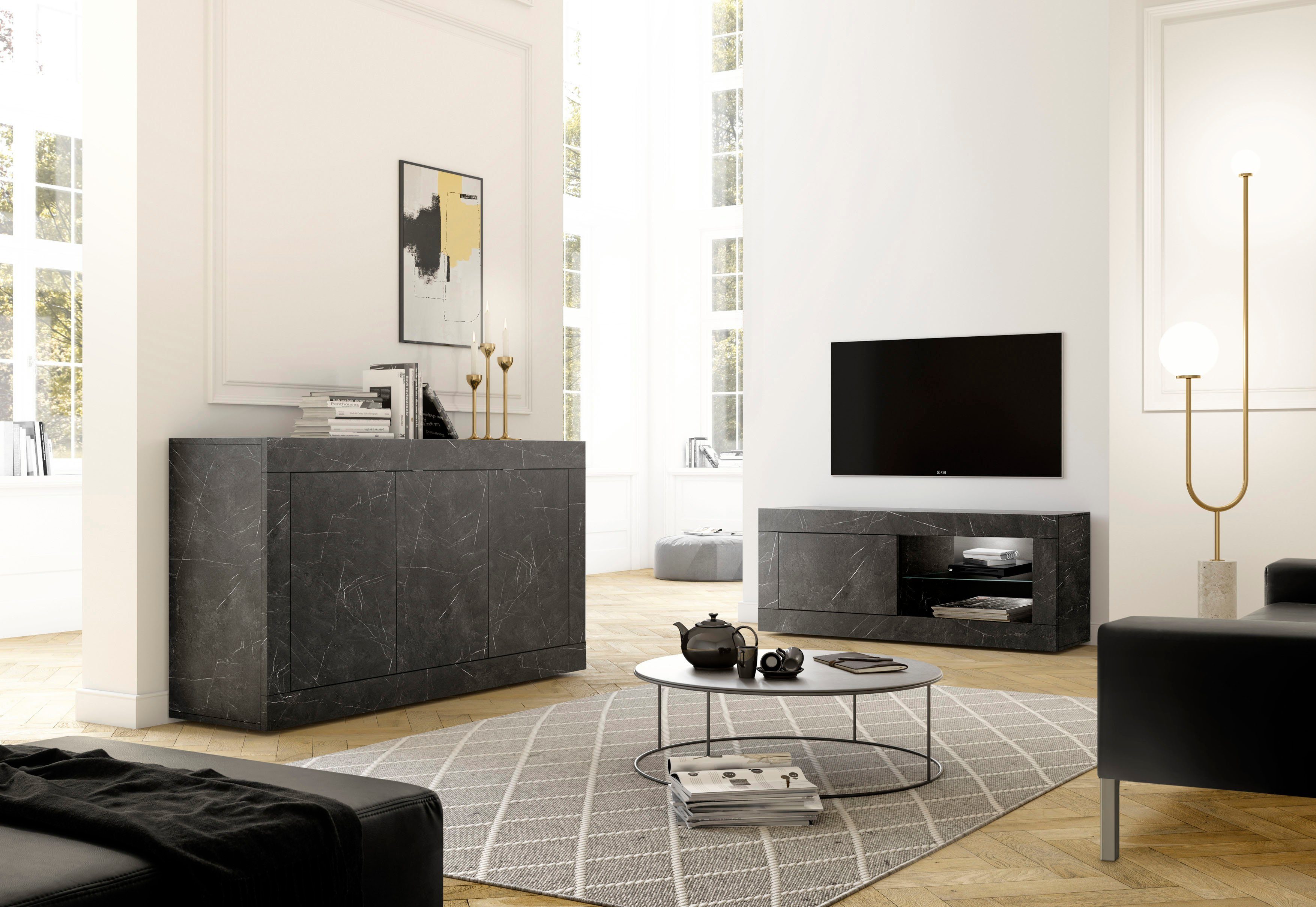 INOSIGN Tv-meubel Basis breedte 140 cm, TV-meubel 1 deur, 2 open vakken (glasbodem),