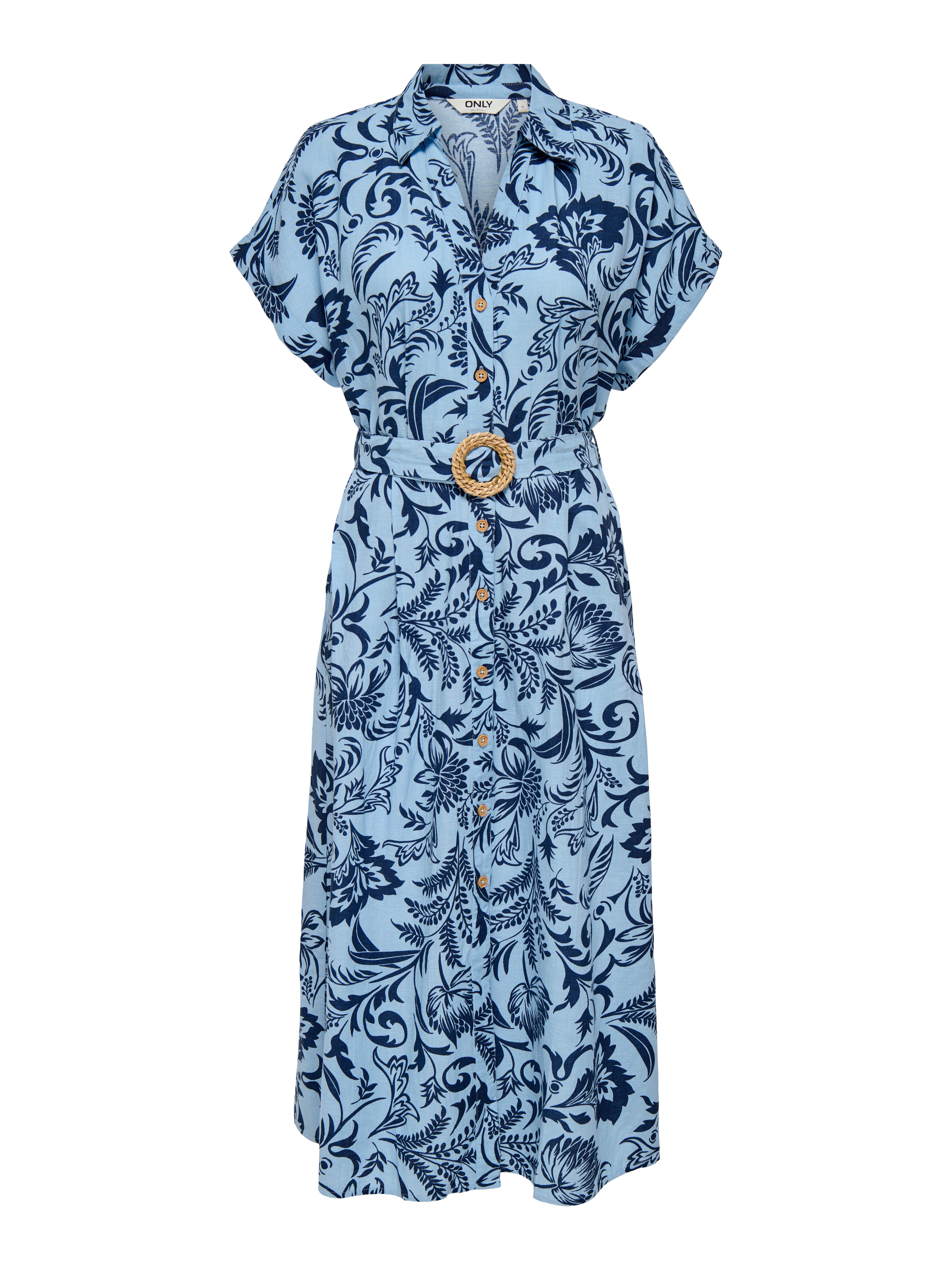 Only Jurk met overhemdkraag ONLJAKIRI LINEN SS MIDI SHIRT DRESS WVN