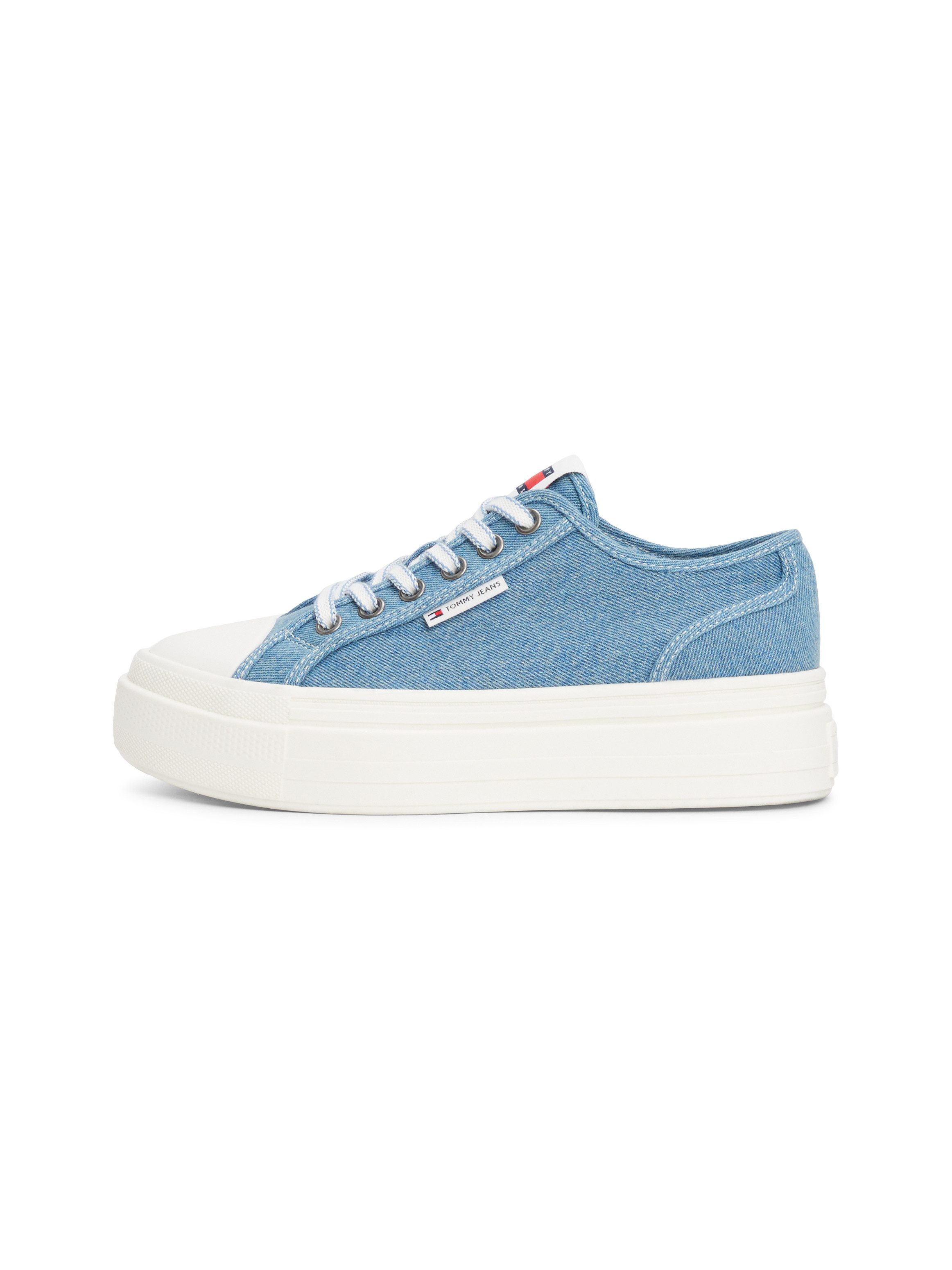 TOMMY JEANS Plateausneakers TJW FOXING FLATFORM LC , vrijetijdsschoen, halfschoen, veterschoen in jeans-look