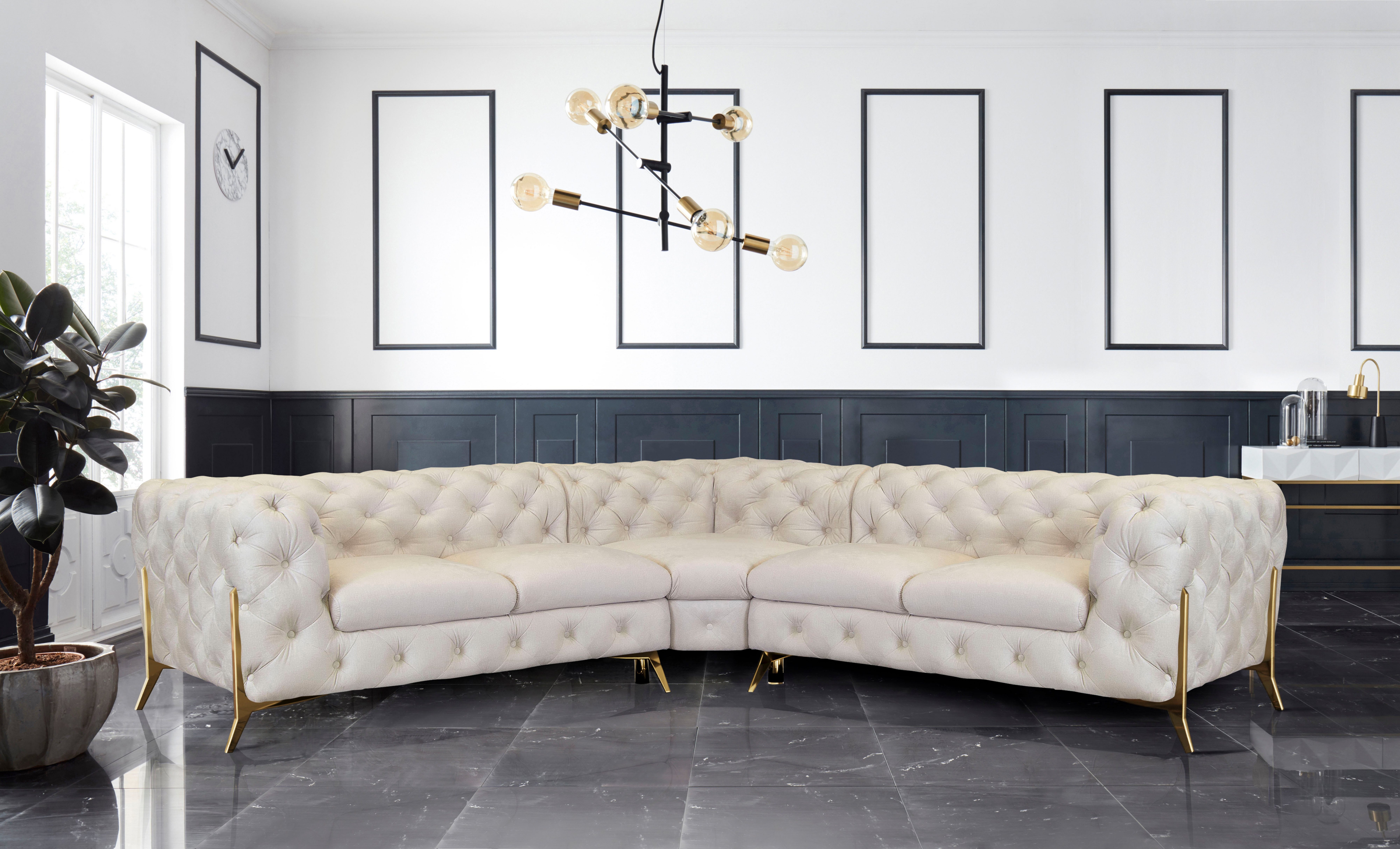 Leonique Chesterfield-bank Amaury L-vorm Chesterfield-look, bxd elk 262 cm, kleur van de poten ter keuze