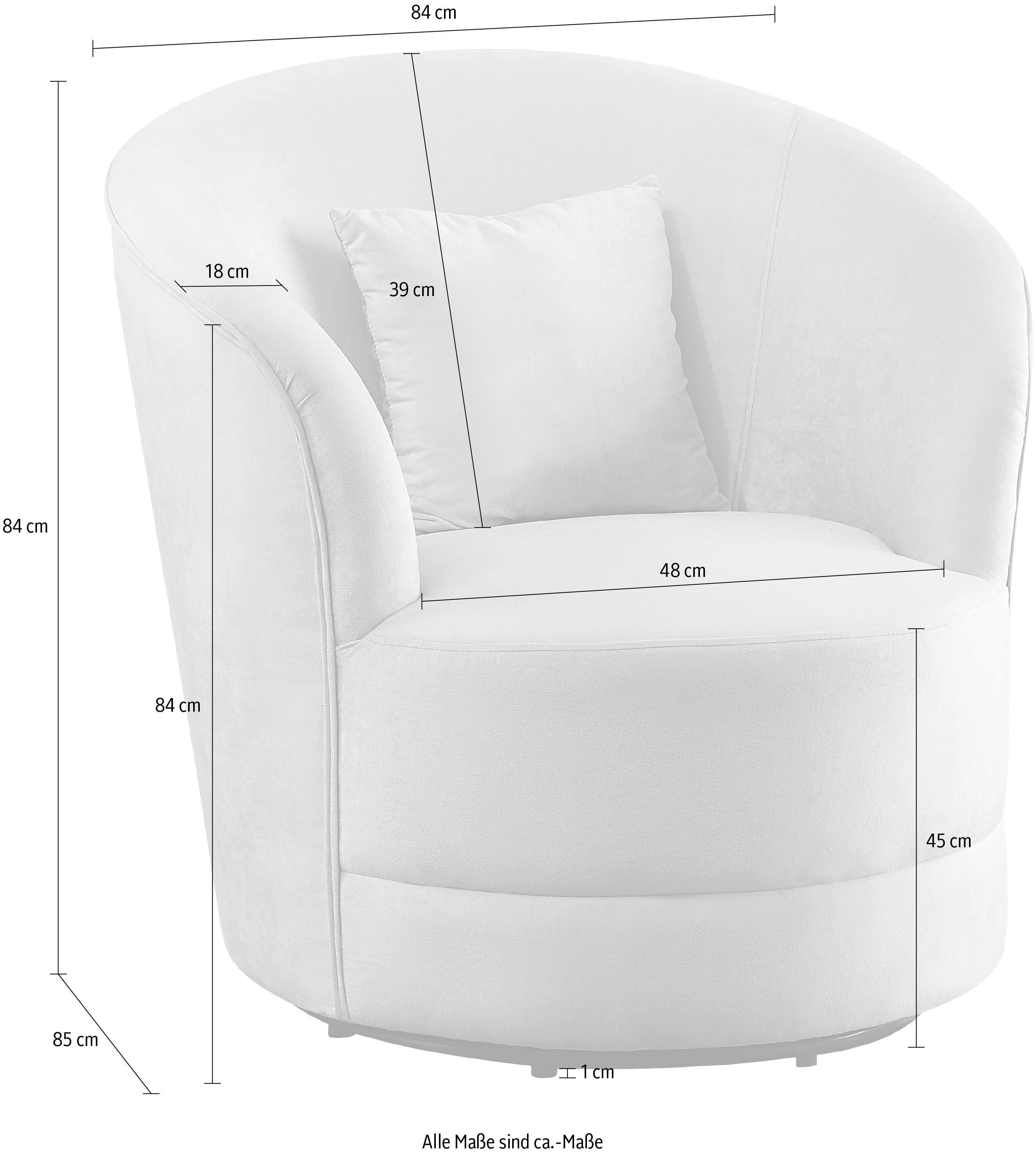 ATLANTIC home collection Draaibare fauteuil Colin 360° vrij draaiend, in fluwelen hoes, incl. sierkussen