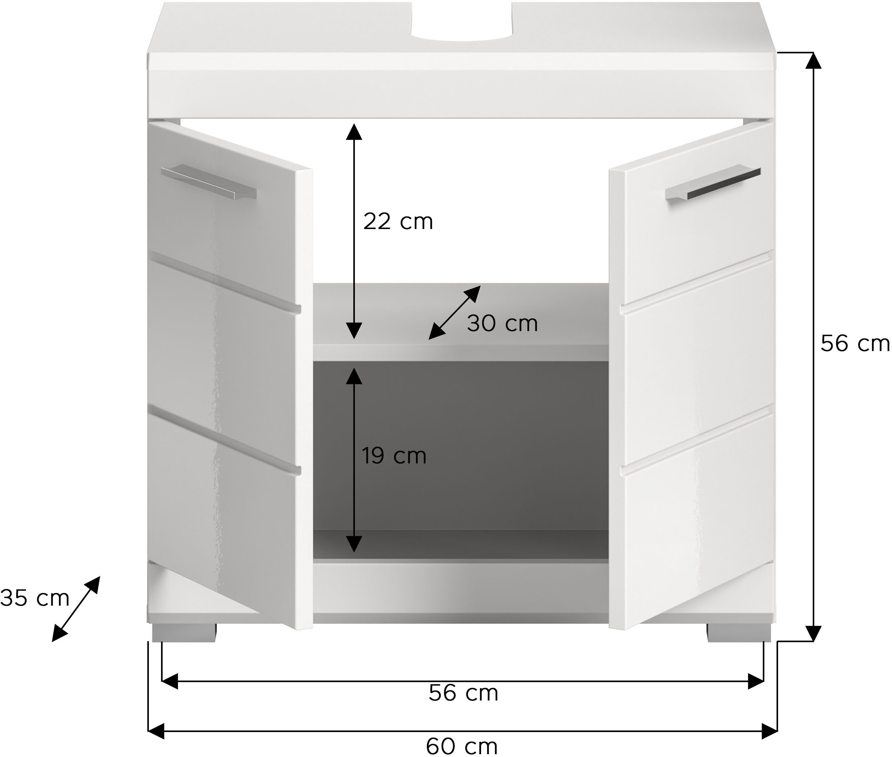 INOSIGN Wastafelonderkast Siena, breedte 60 cm, 2 deuren, 2 vakken, met sifonaansluiting, MDF-front in verschillende kleuren verkrijgbaar, badkamermeubels, badkamerkast, commode, badkamer (1 stuk)