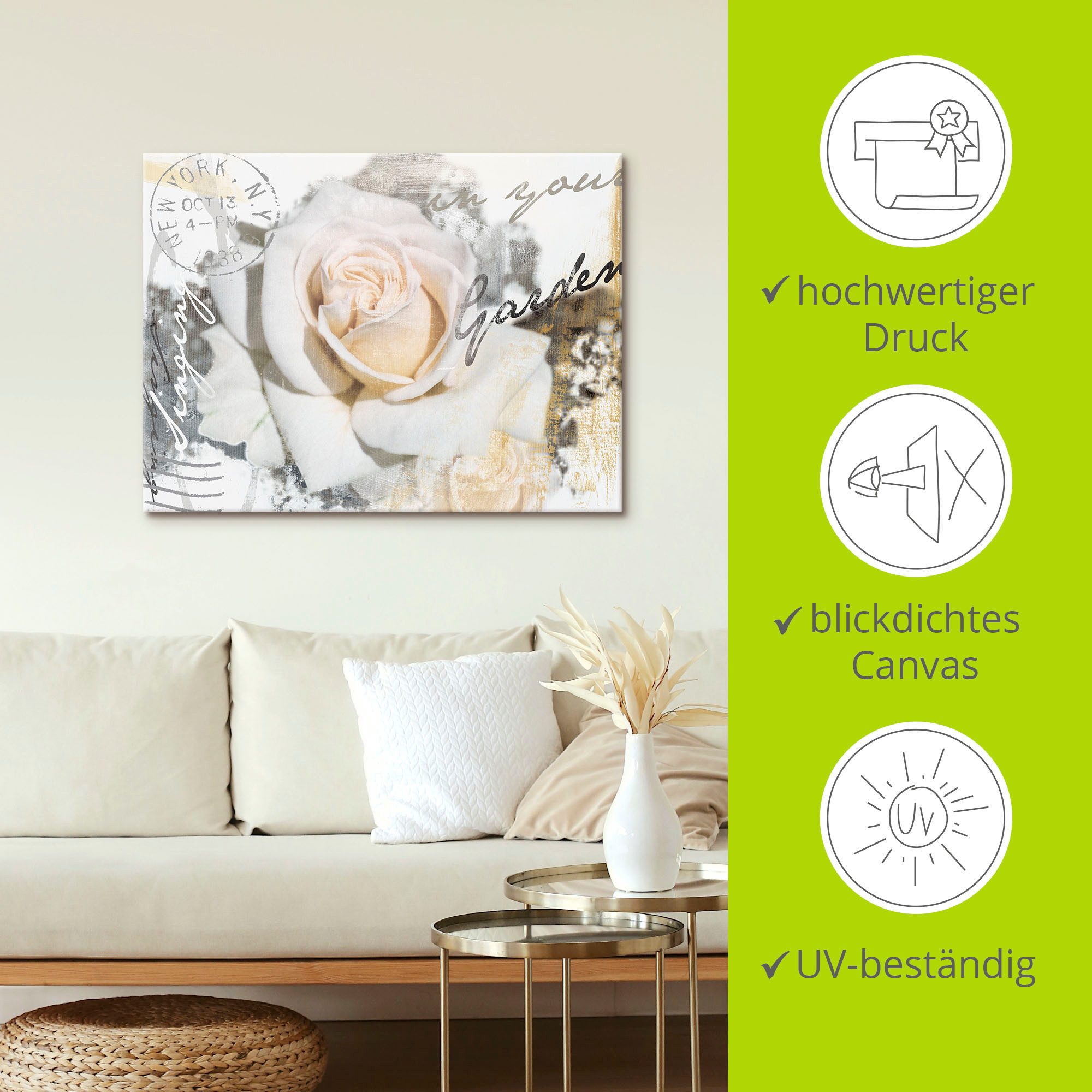 Artland Artprint In letters - roos als artprint op linnen, poster, muursticker in verschillende maten