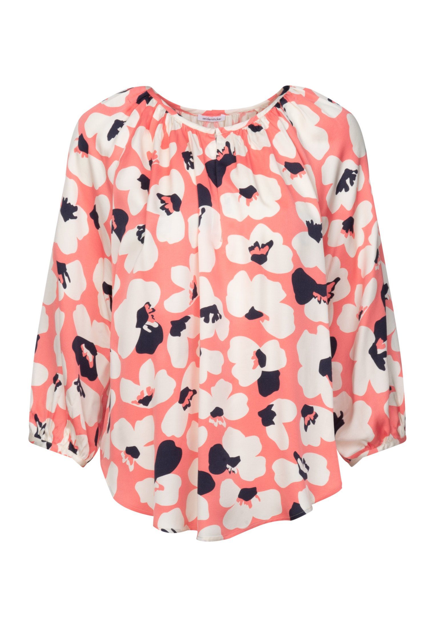seidensticker Blouse zonder sluiting Zwarte roos Lange mouwen ronde hals print