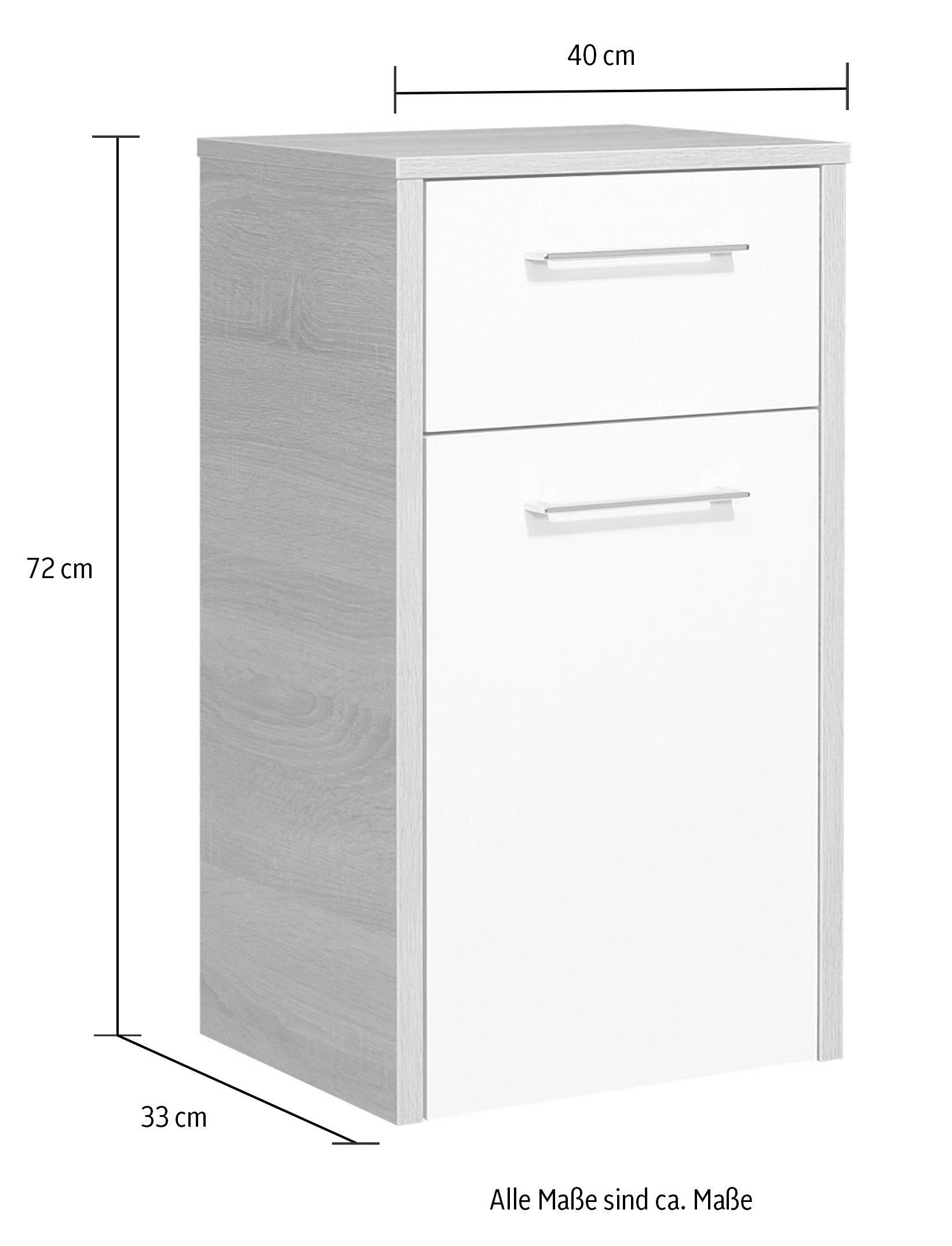 Saphir Onderkast Quickset 382 Badkamermeubel, 1 deur, 1 lade, wit hoogglans Badkamermeubels 40 cm breed, incl. deurdemper, grepen chroom glans