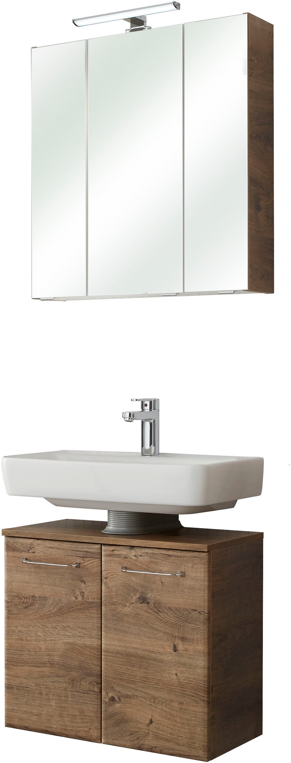 Saphir Badmeubelset Quickset 2-delig, wastafelonderkast en LED-spiegelkast zonder wastafel, incl. deurdempers, 5 deuren, 6 legplanken (set)