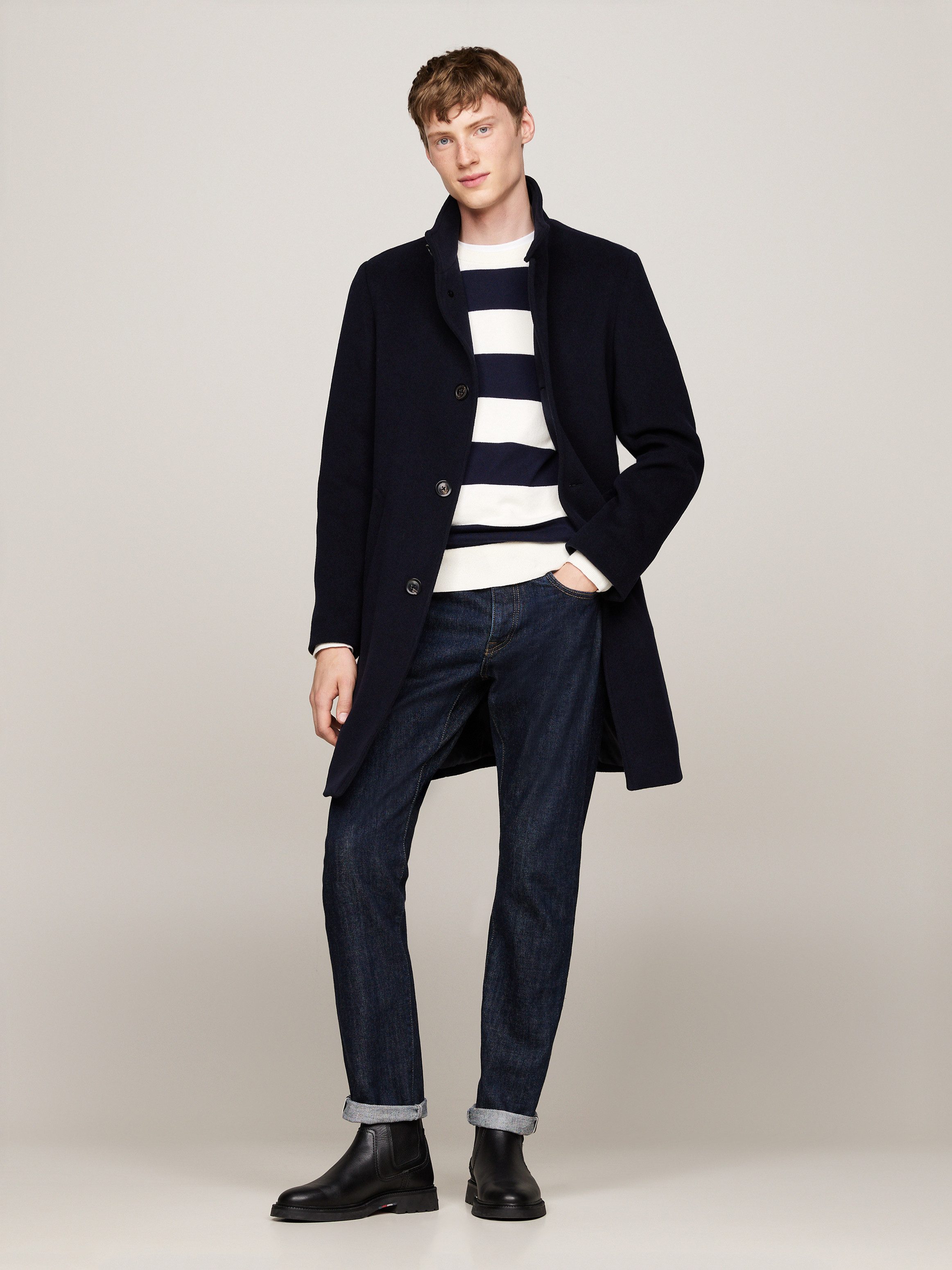 Tommy Hilfiger Wollen jas DC STAND COLLAR WOOL MIX COAT