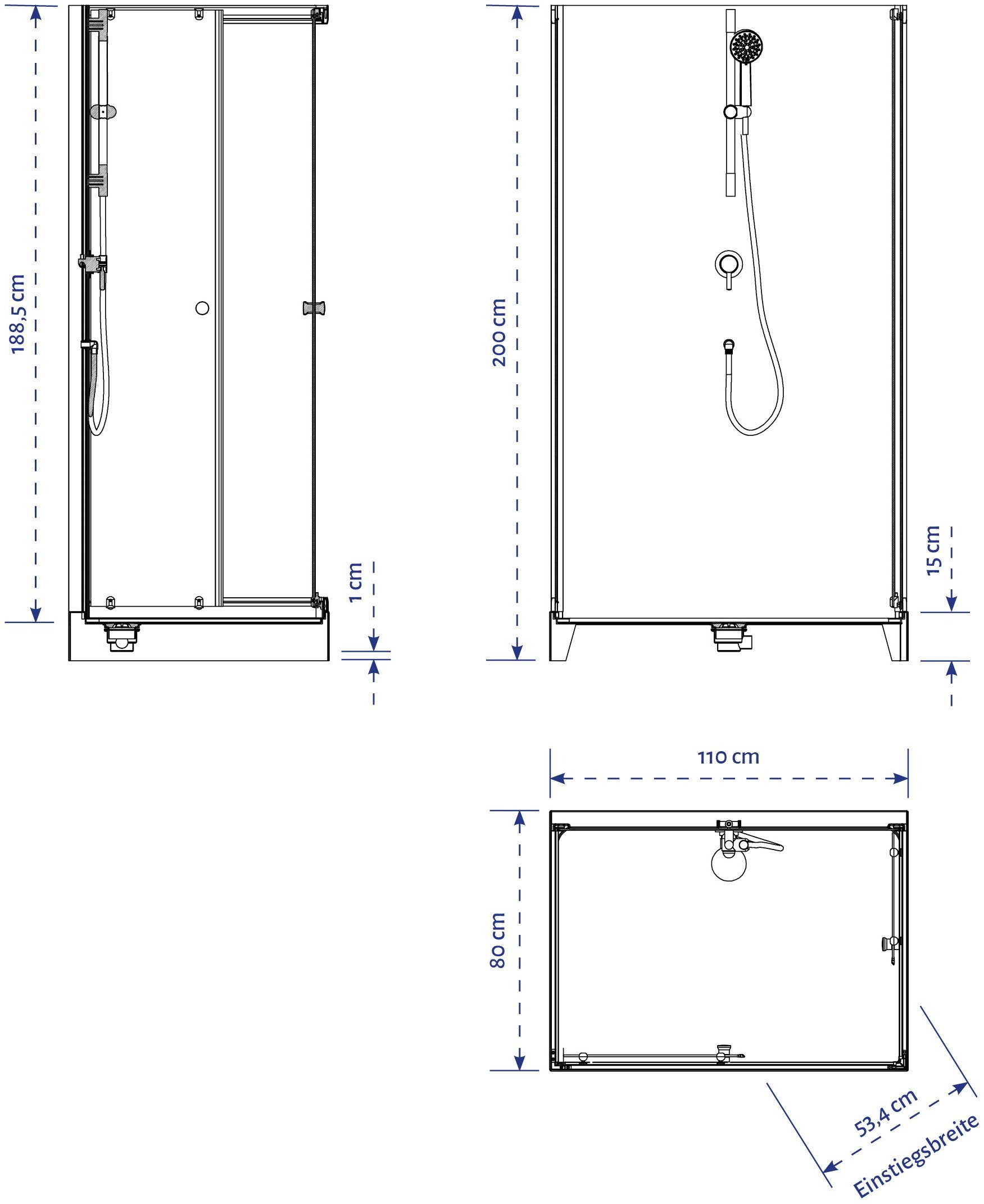 Marwell Complete douche White Dream inclusief kranen, 110 cm x 80 cm