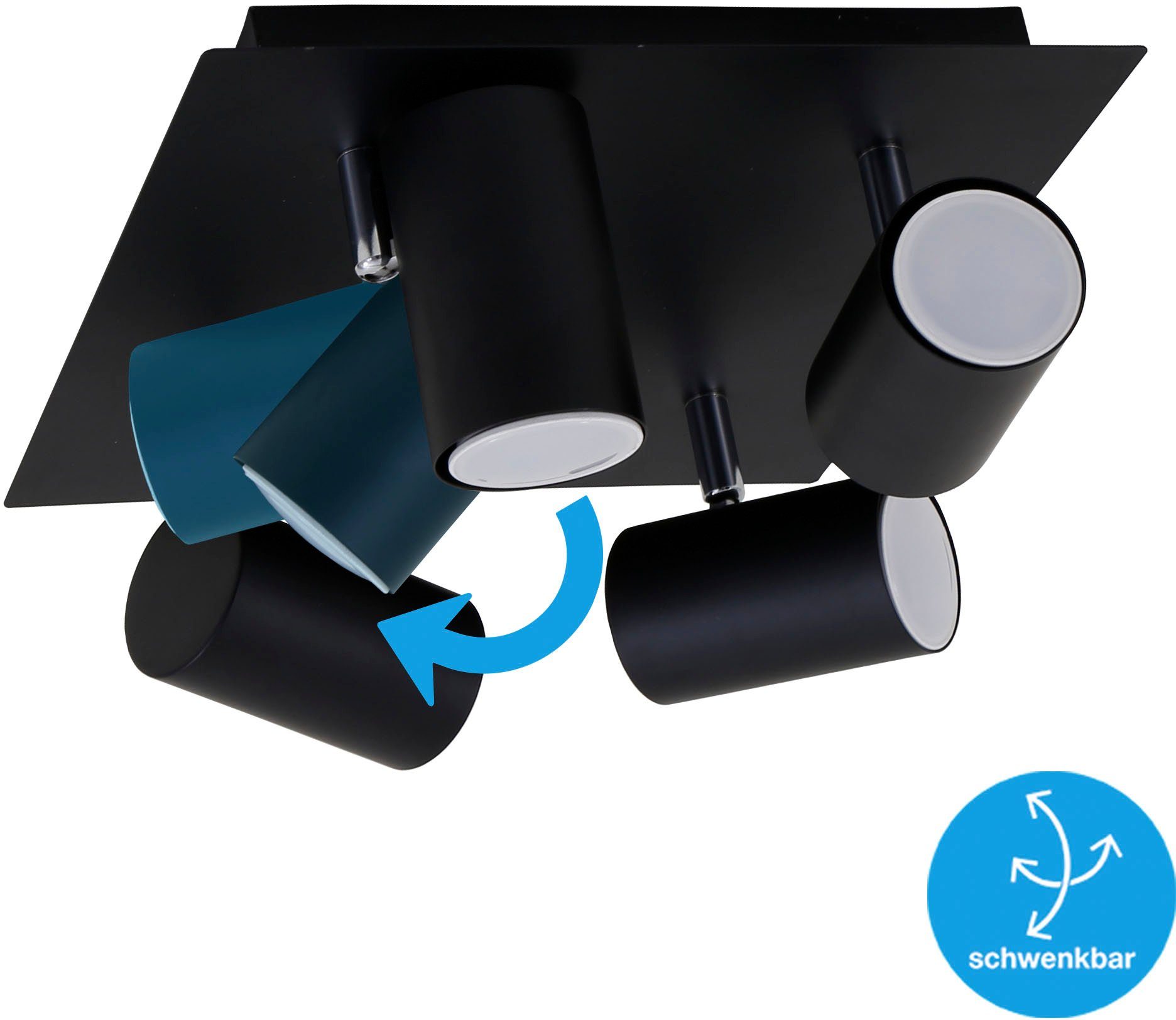 Briloner Leuchten Ledplafondspots 2857045 Run Plafondlamp, 26,5x26,5x12,3 cm, zwart, max. 40W, GU10, woonkamer