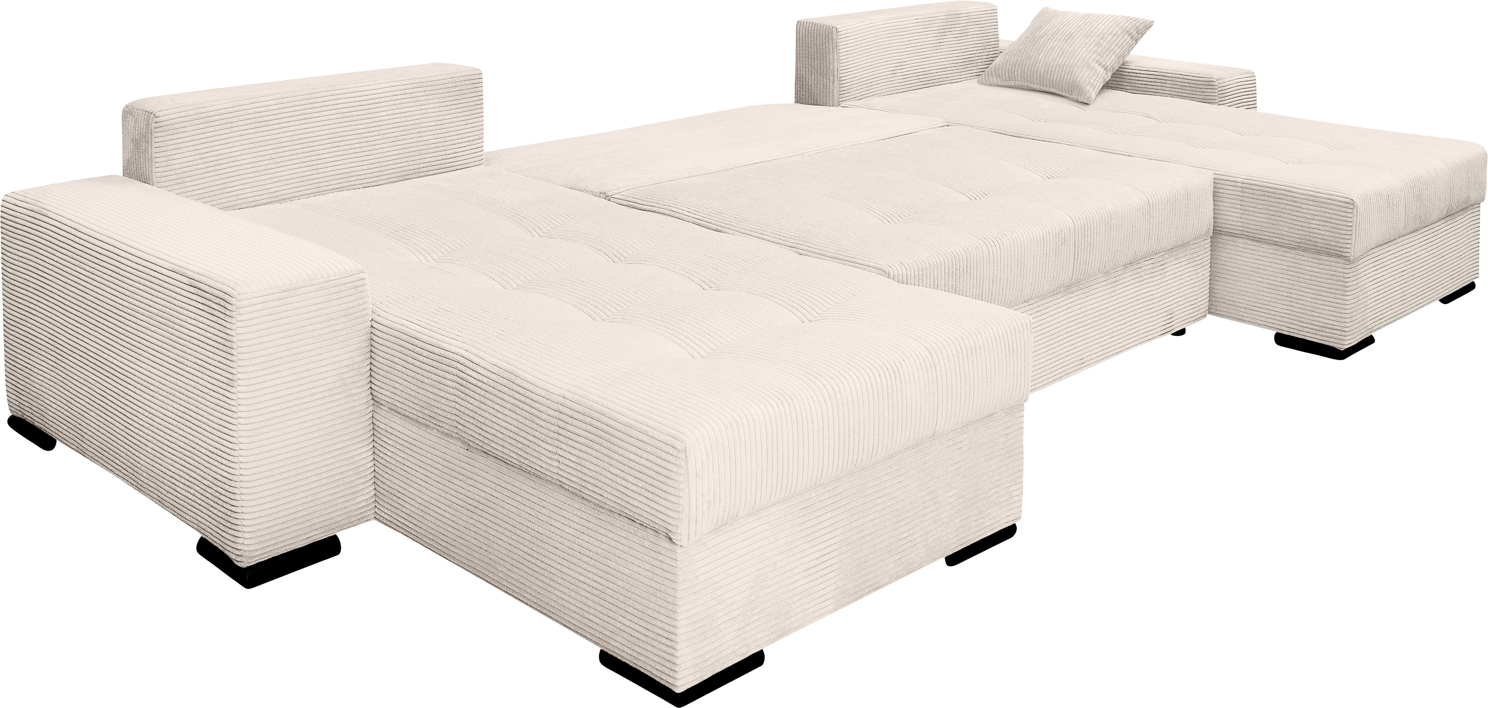 COLLECTION AB Zithoek XL-Josy U-vorm, breedte 313 cm, cord-/mix incl. bedfunctie, bedlade, met 4 gelijk grote rugkussens