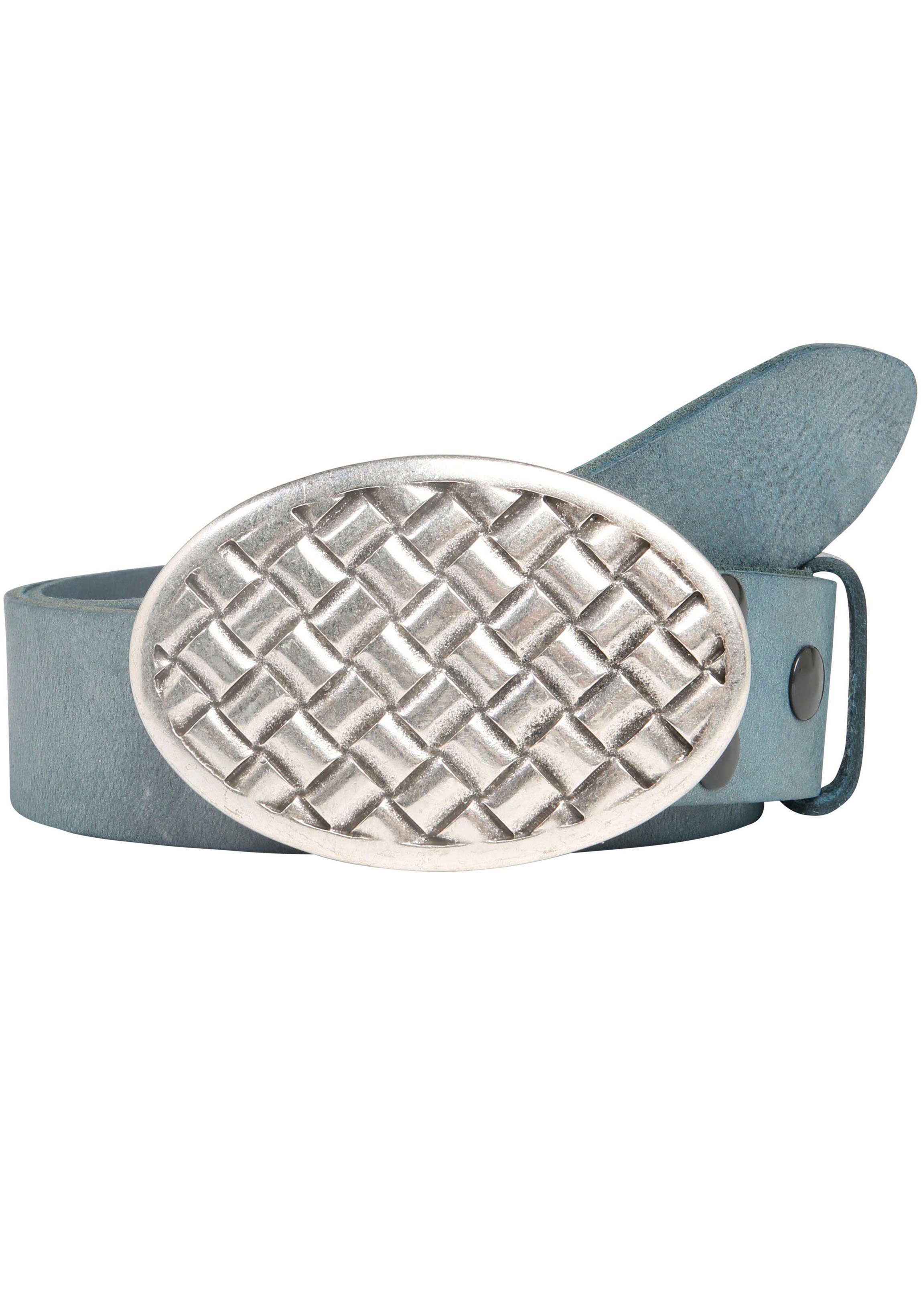 RETTUNGSRING by showroom 019° Leren riem met verwisselbare sluiting "ovaal gevlochten" unisex riemen maat 115 blauw