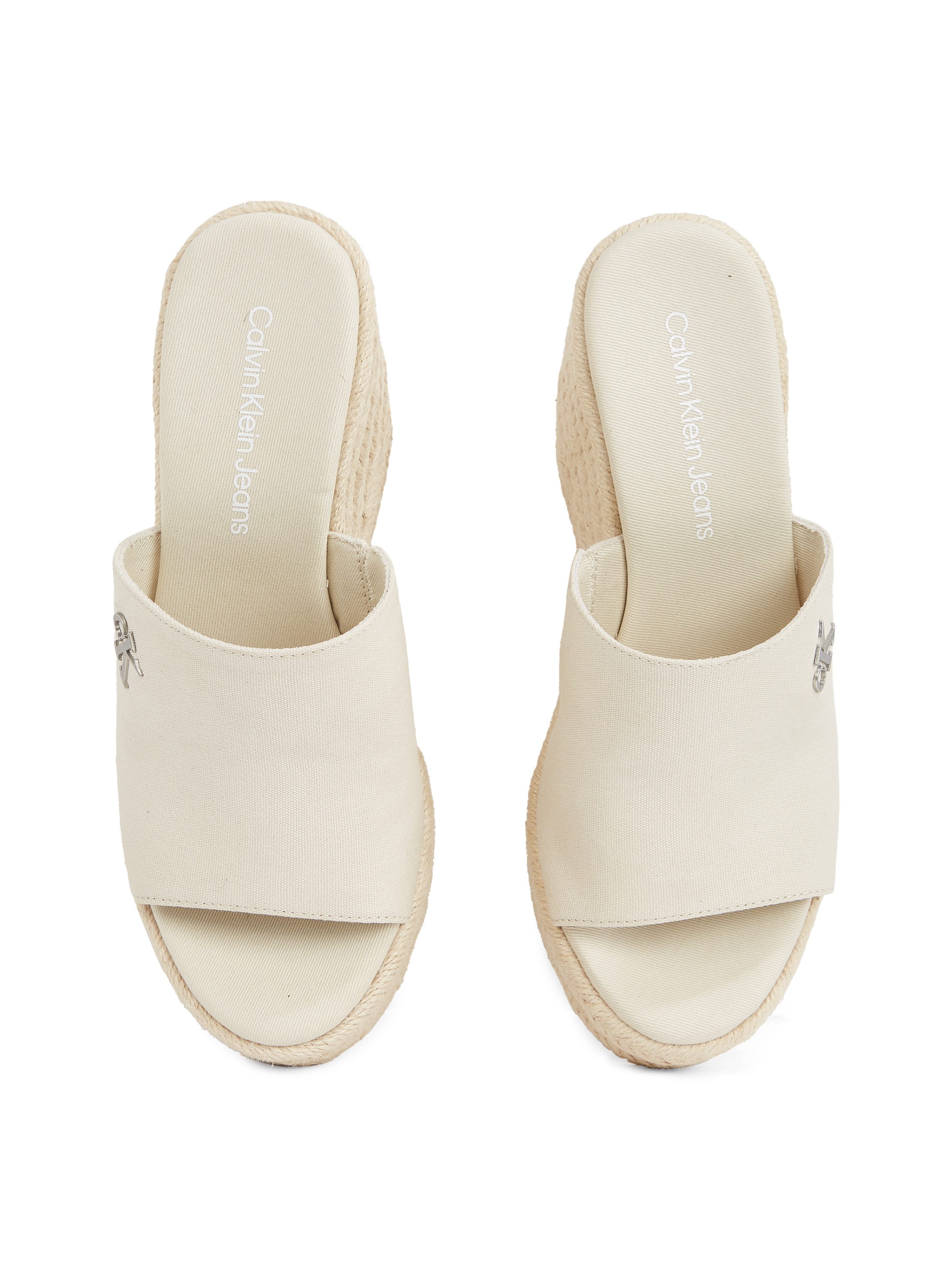 Calvin Klein Sleehakmuiltjes WEDGE ROPE SLIDE MG , zomerschoen, plateausool, vakantie-schoen met bamboe-decoratie