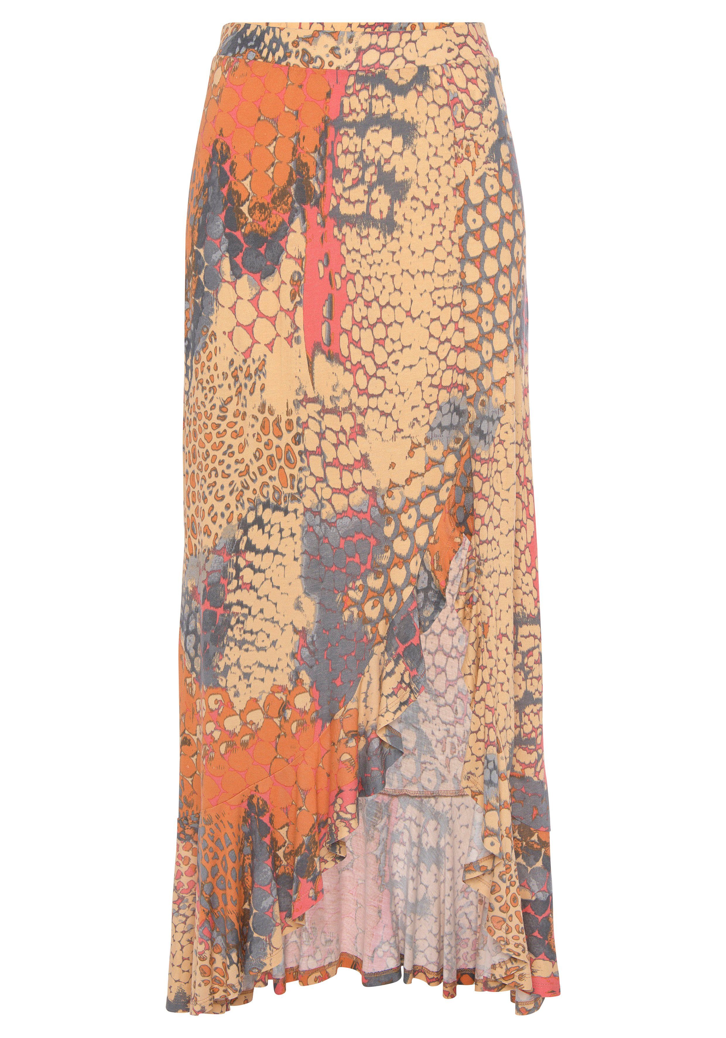 Buffalo Jerseyrok met animalprint midirok met volant in vokuhila-stijl zomerrok