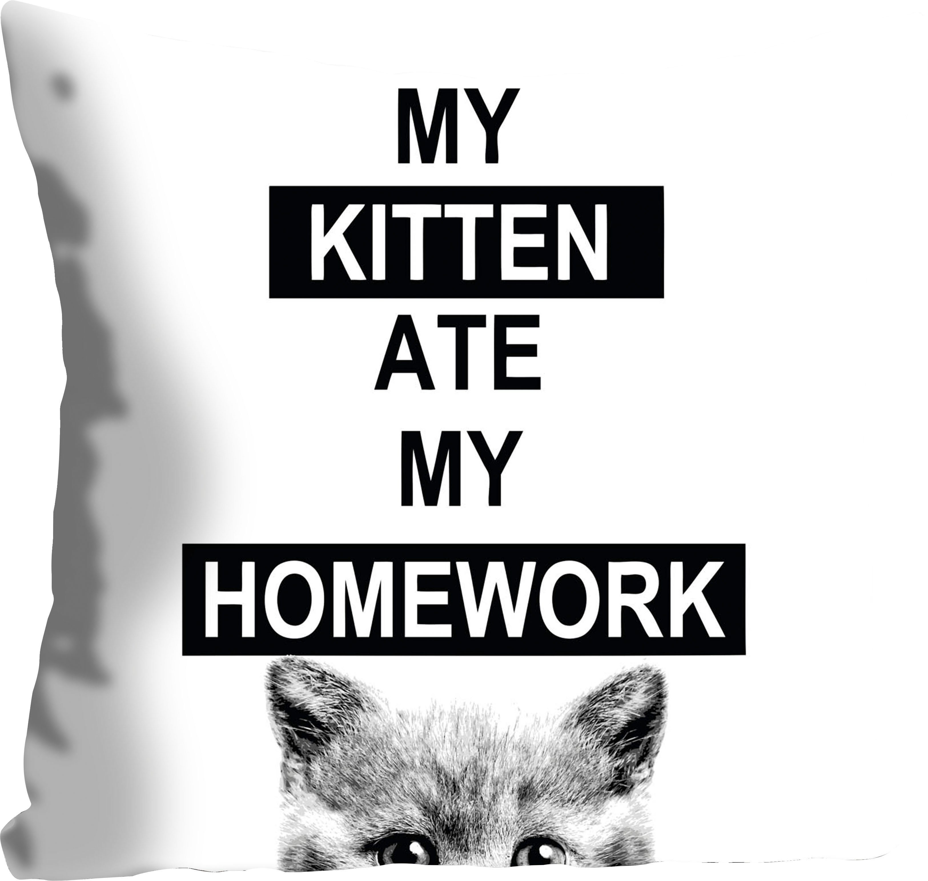 queence Sierkussen My Kitten ate my Homework met opschrift en katje, kussenovertrek zonder vulling(1 stuk)